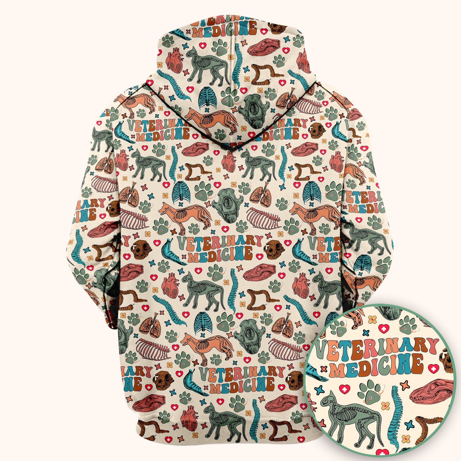 Veterinary Medicine Scrub Top - Cute Animal Anatomy Pattern Medical Shirt - Fun Vet Tech Nurse Scrubs for Women