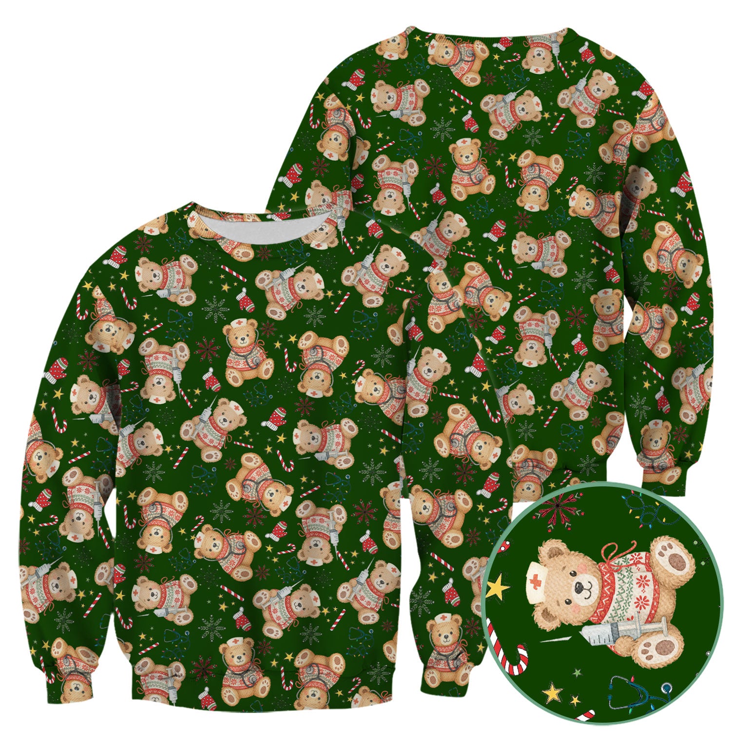 Holiday Teddy Bear Christmas Nurse Scrub - Cute Festive Medical Shirt for Women - Nursing Uniform Gift RN LPN CNA