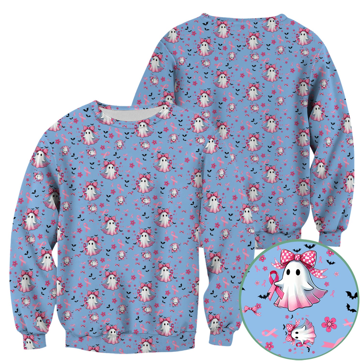 Breast Cancer Awareness Ghost Scrub Top for Women - Pink Ribbon Halloween Nurse Shirt - Cute Spooky Medical Uniform RN LPN CNA Gift