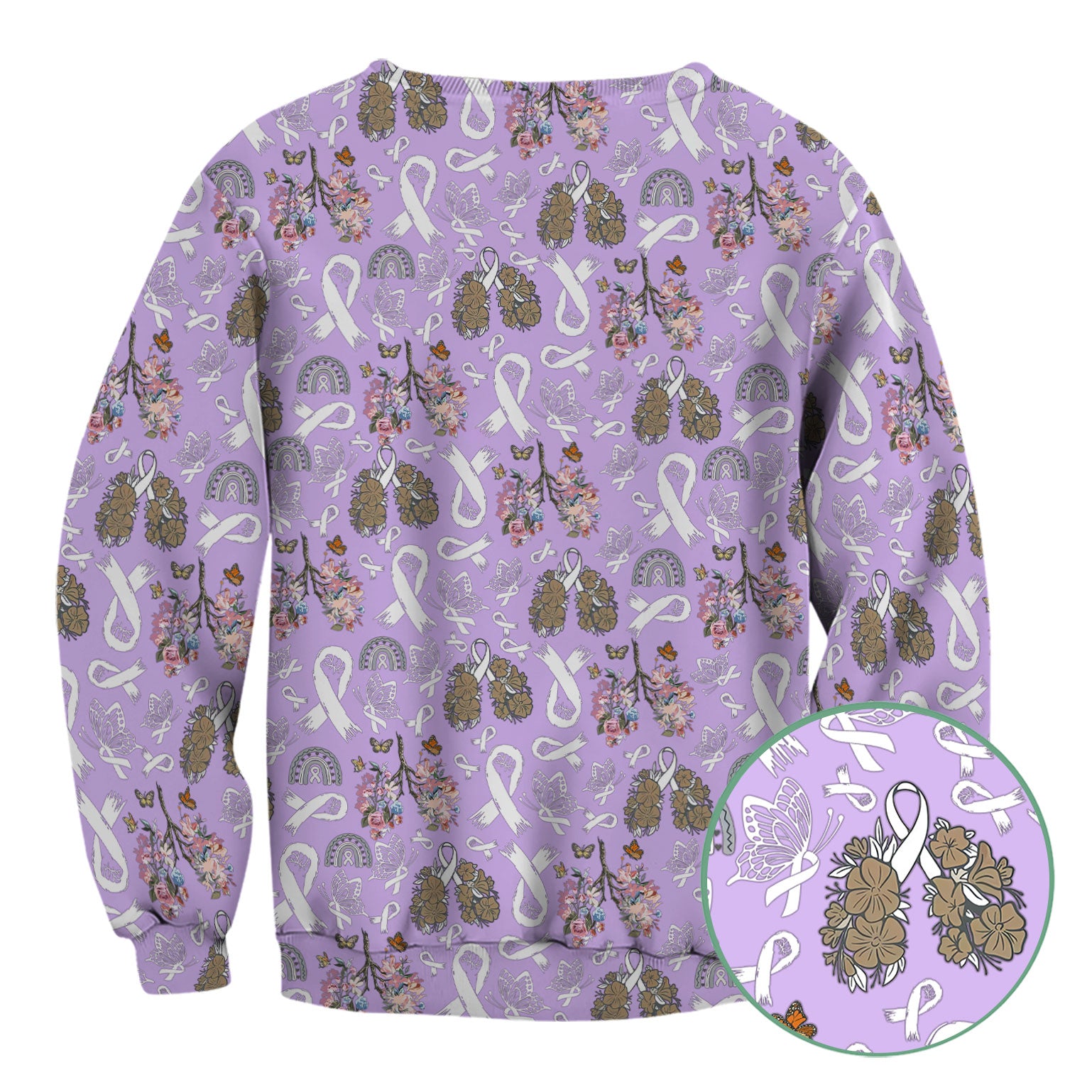 Lung Cancer Awareness Scrub Top for Women - White Ribbon Butterfly Floral Medical Uniform - Comfortable Scrubs for Nurses