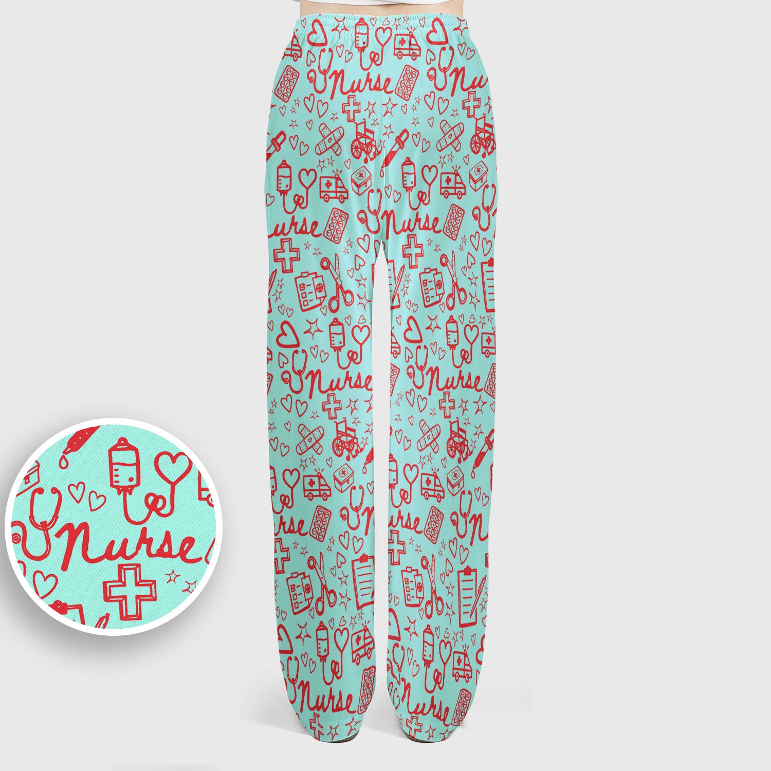 Cute Nurse Heart Medical Pattern Scrub Set, Breathable Med Uniform