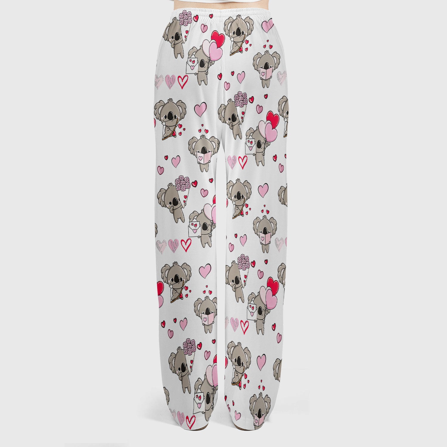 Valentine Koala Holding Flowers Cute Print Scrub, Women's Scrub Sets