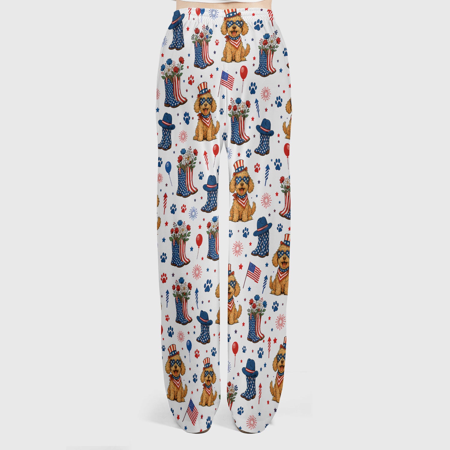 Patriotic Puppy Cowboy Boots Pattern Scrub Set, Scrub Pants and V Neck Top