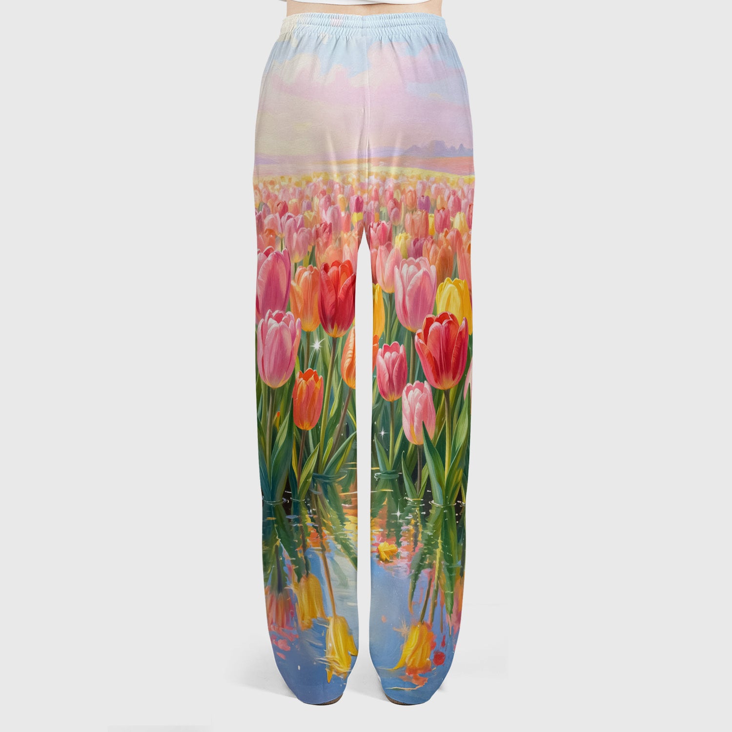 Sleeping Black Cat In Tulip Flower Field Scrub Set, Scrub Pants and V Neck Top