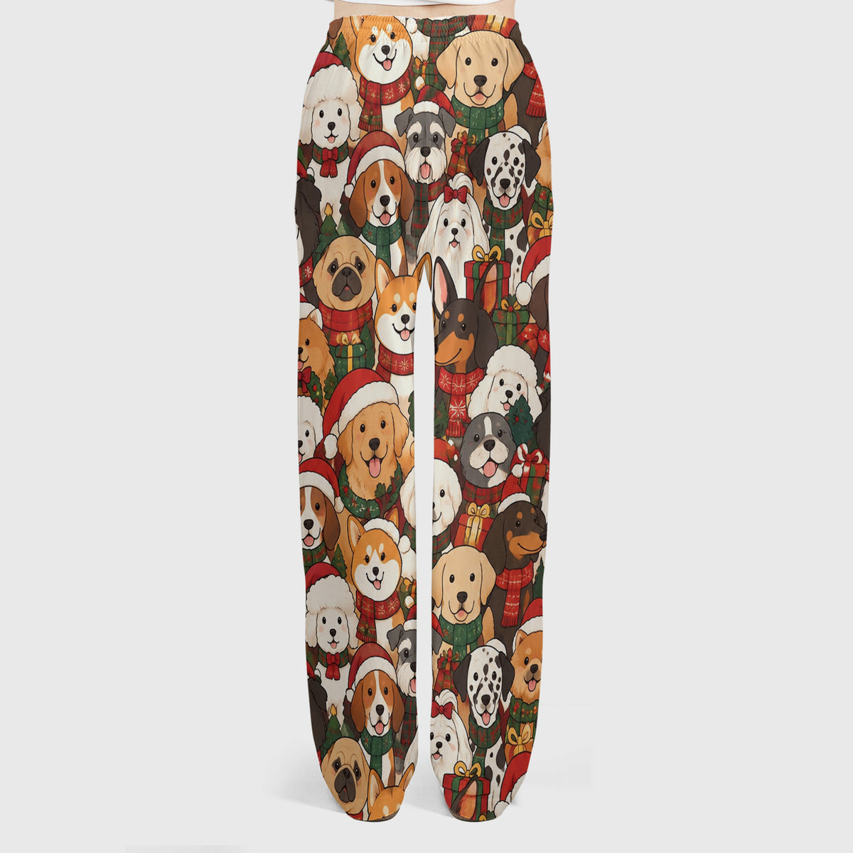 Christmas Dog Breeds Collage Pattern Scrub Set, Scrub Pants and V Neck Top
