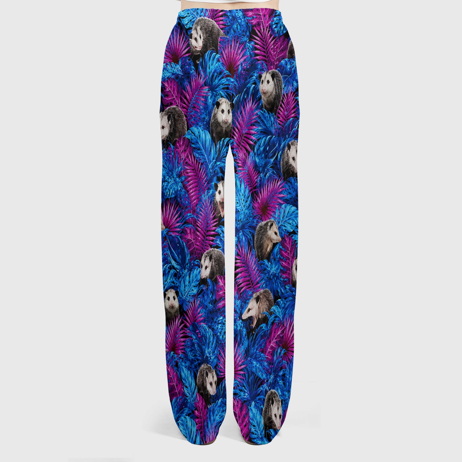 Cute Opossum Tropical Print Scrub Set, Scrub Pants and V Neck Top