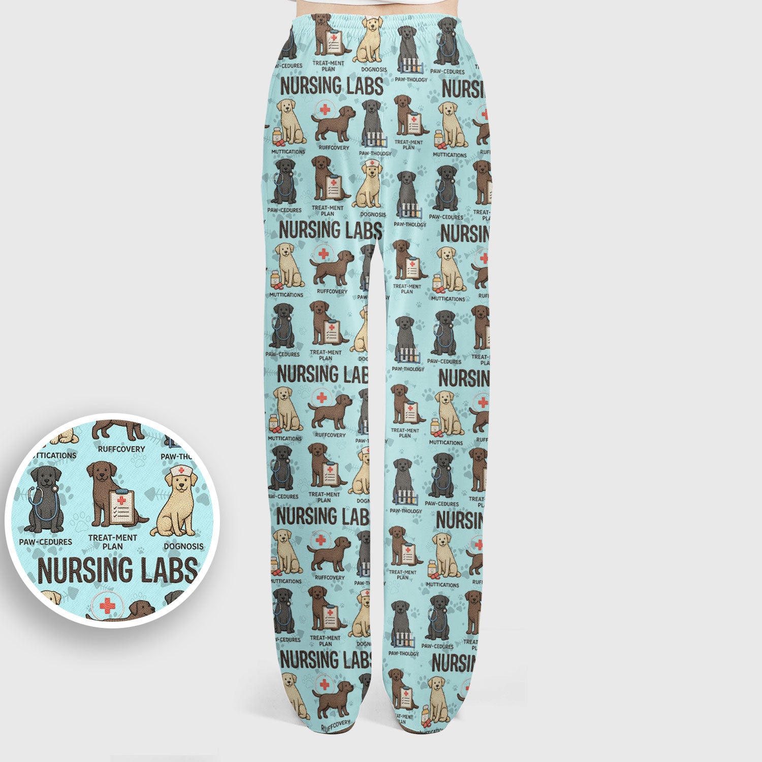Playful Nursing Labs Dog Pattern Scrub Set, Nurse Uniform Scrubs Set