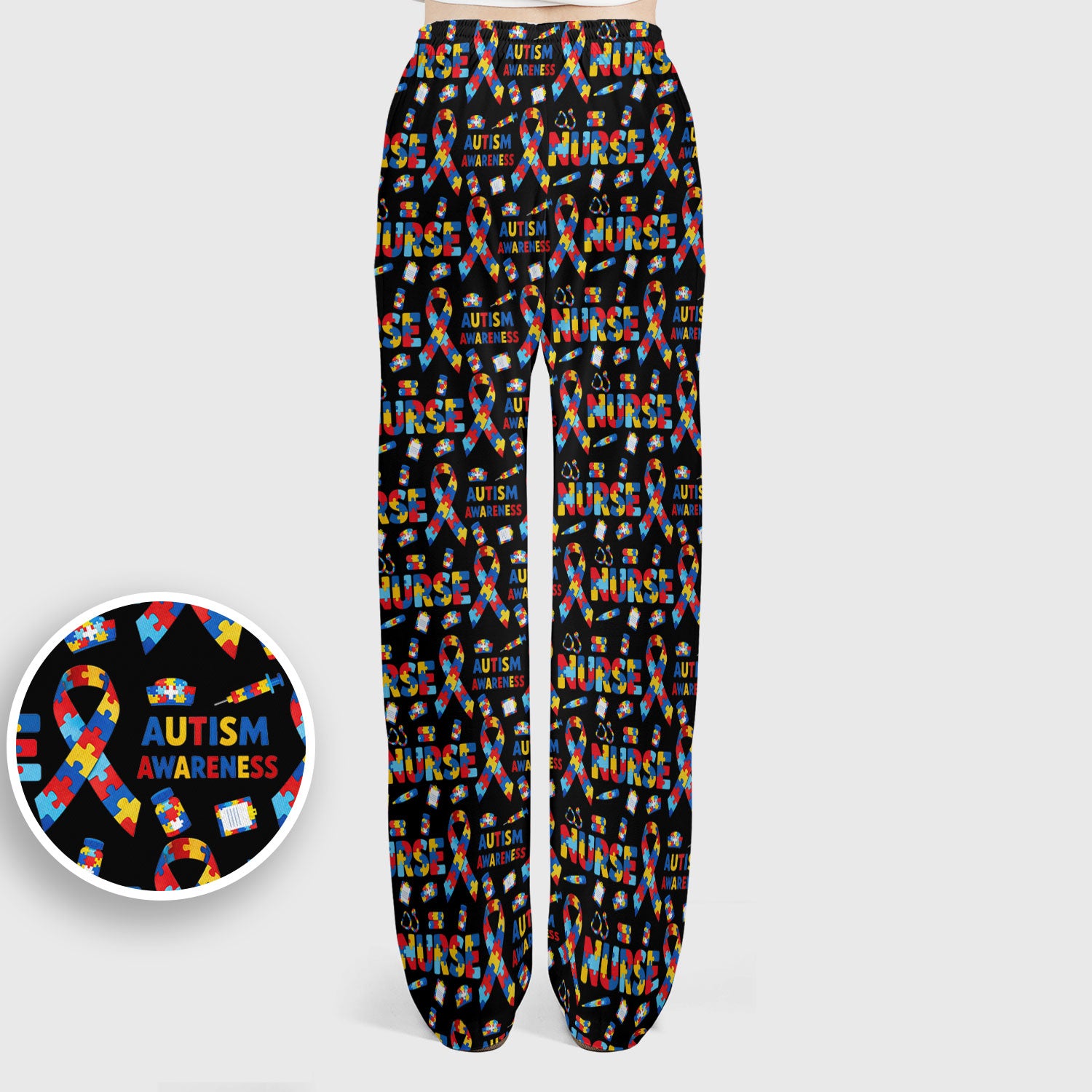 Autism Awareness Nurse Puzzle Ribbon Print Sets,  Breathable Med Uniform