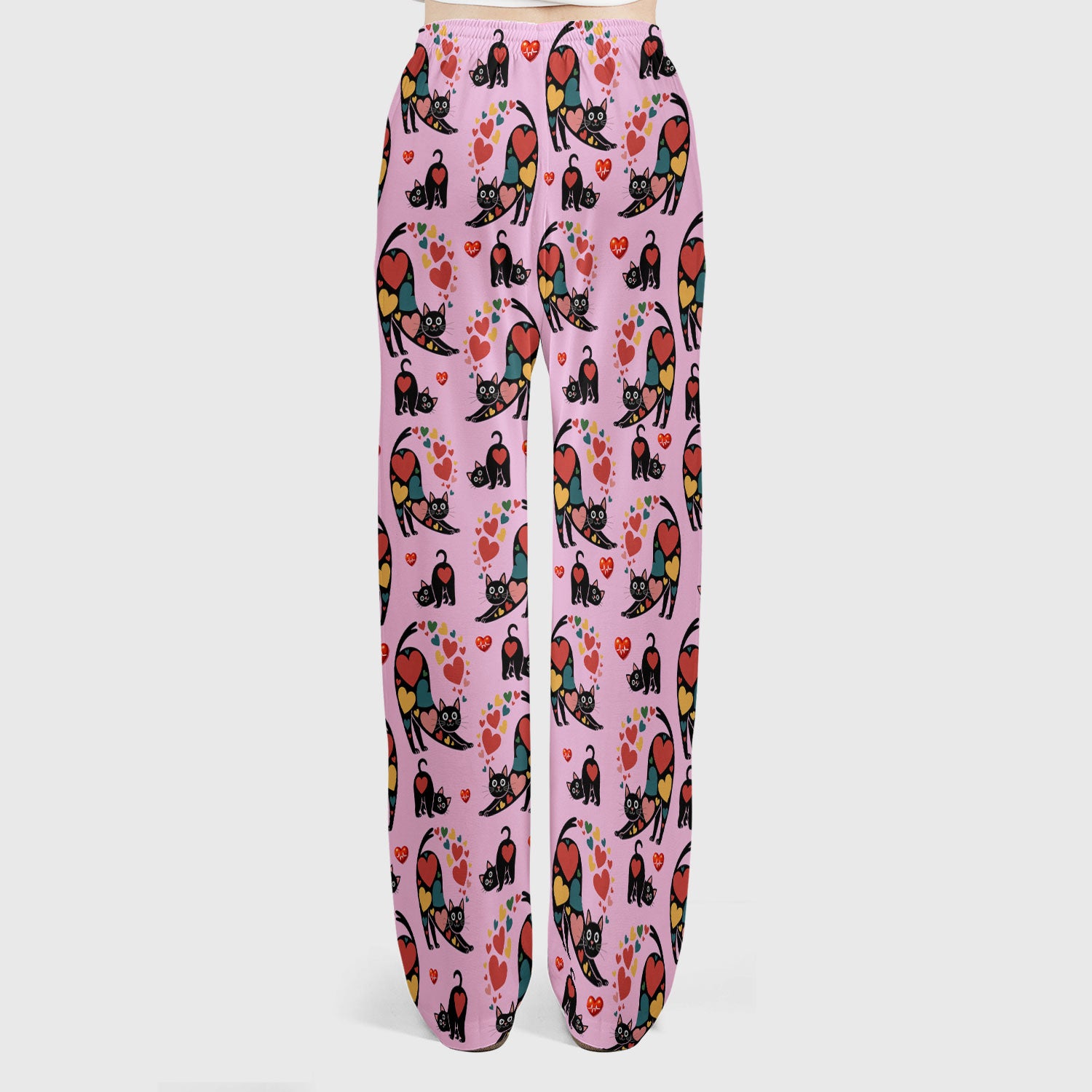 Playful Cat Valentine Heart Print Medical Scrub Set, Breathable Med Uniform