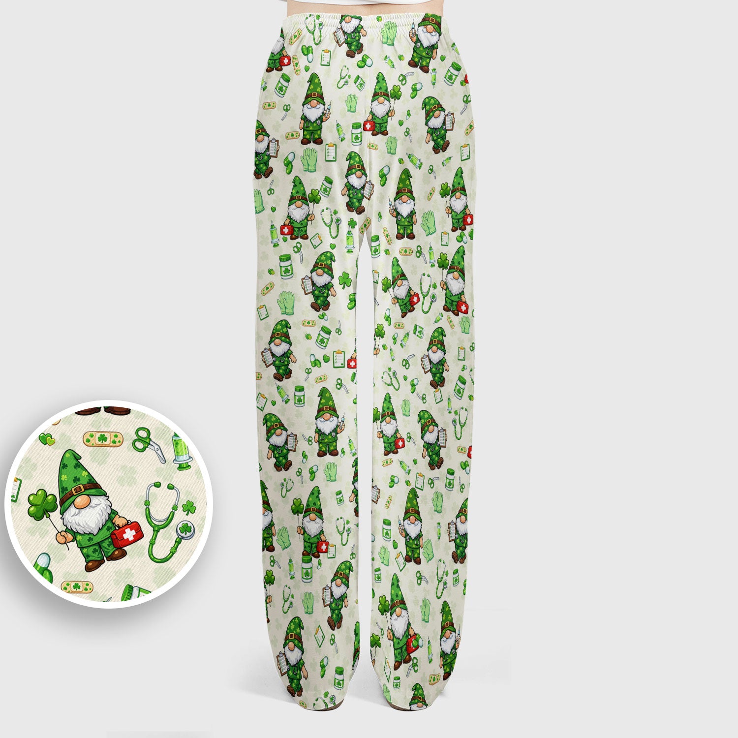 St. Patrick’s Day Nurse Gnome Scrub Set, Green Lucky Medical Pattern Nurse Shirt, Breathable Fabrics Nursing Uniform
