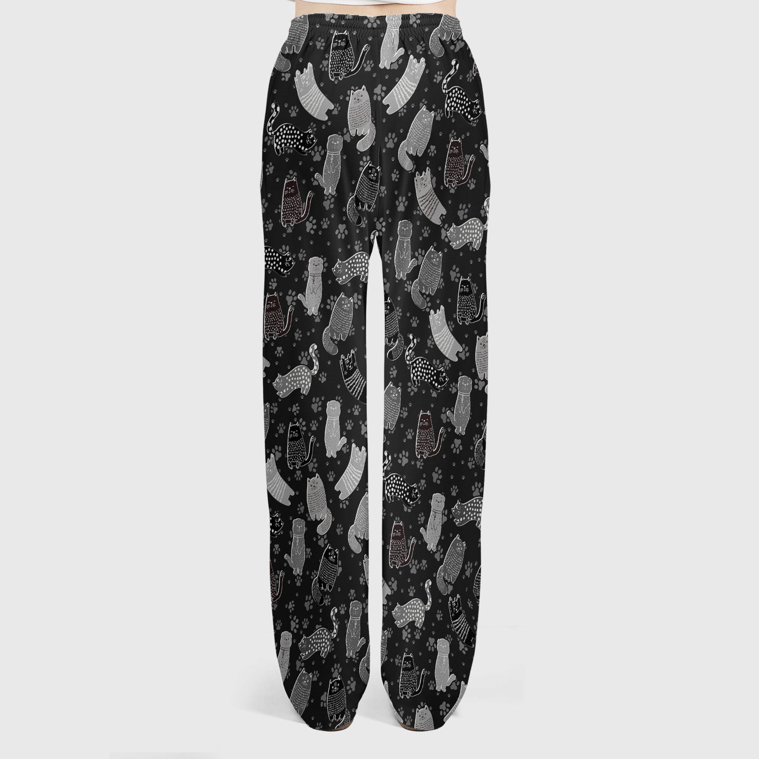 Cute Cat and Paw Print Pattern Scrub Set, Breathable Med Uniform