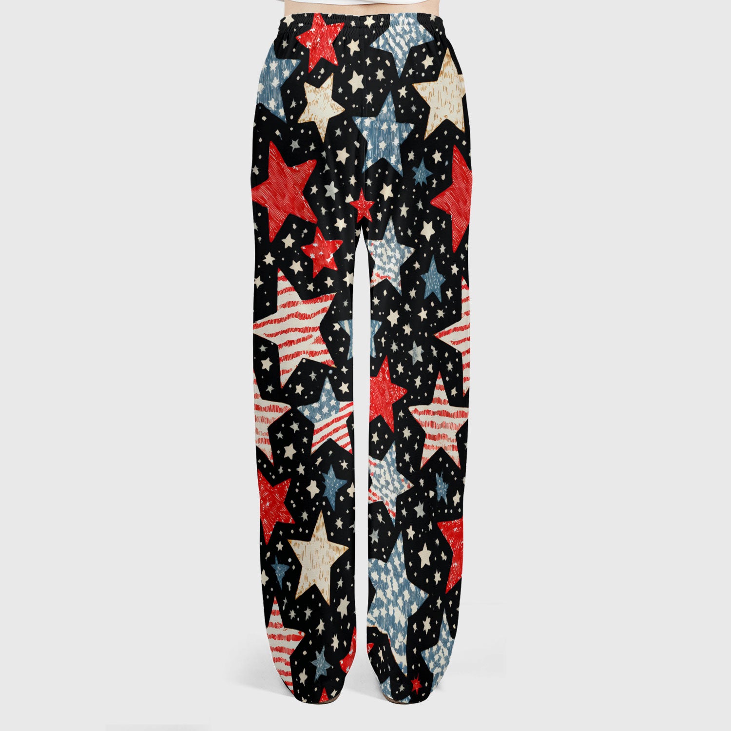 Patriotic Star Pattern Women's Scrub Set, Scrub Pants and V Neck Top