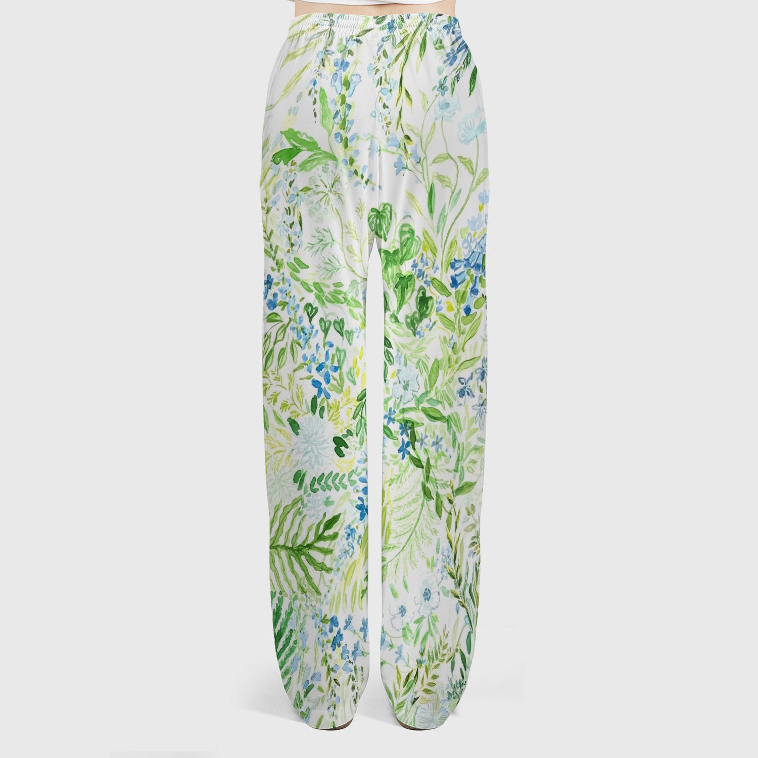 Green Botanical Floral Pattern Scrub Set, Scrub Pants and V Neck Top