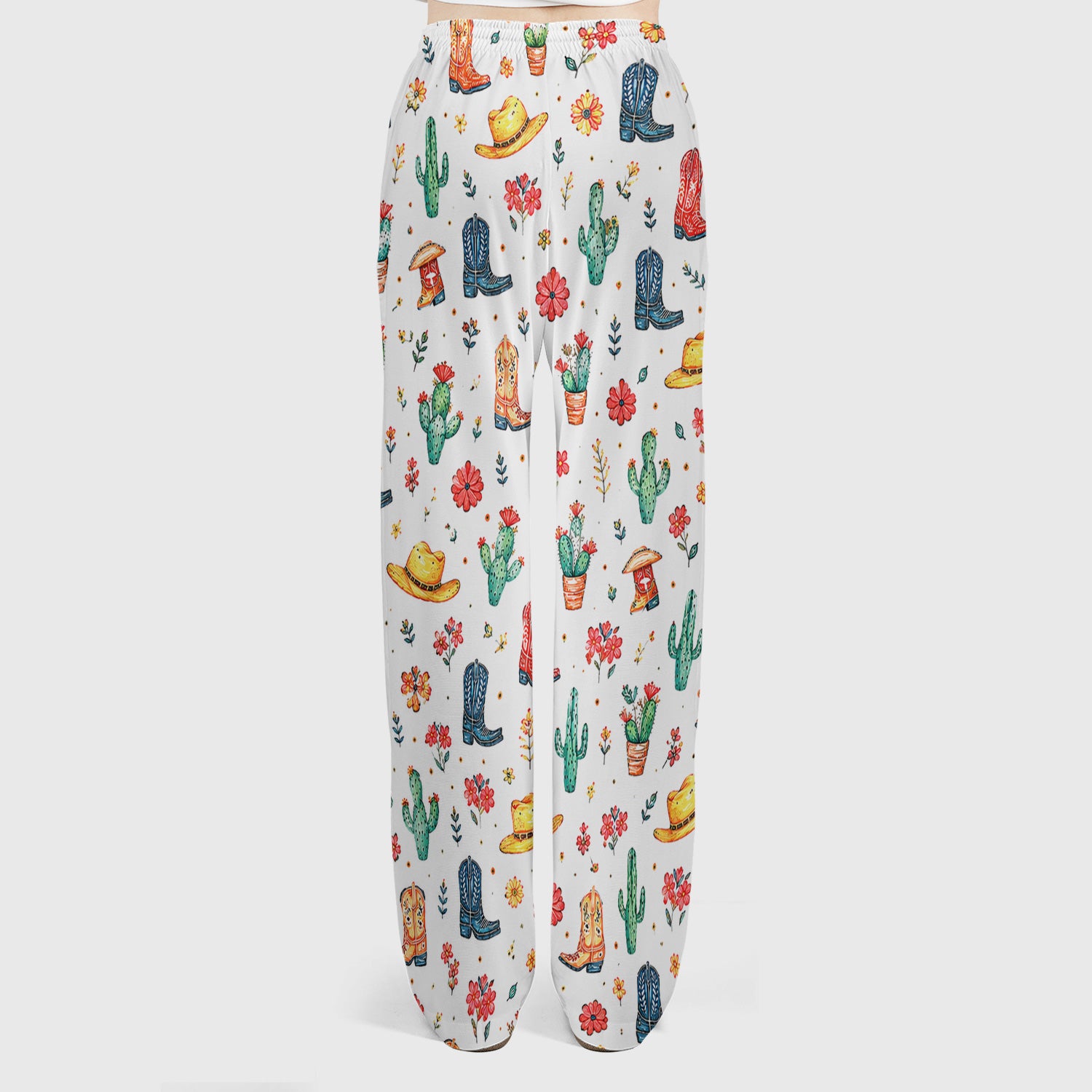 Whimsical Western Cactus Boots Pattern Scrub Set, Scrub Pants and V Neck Top