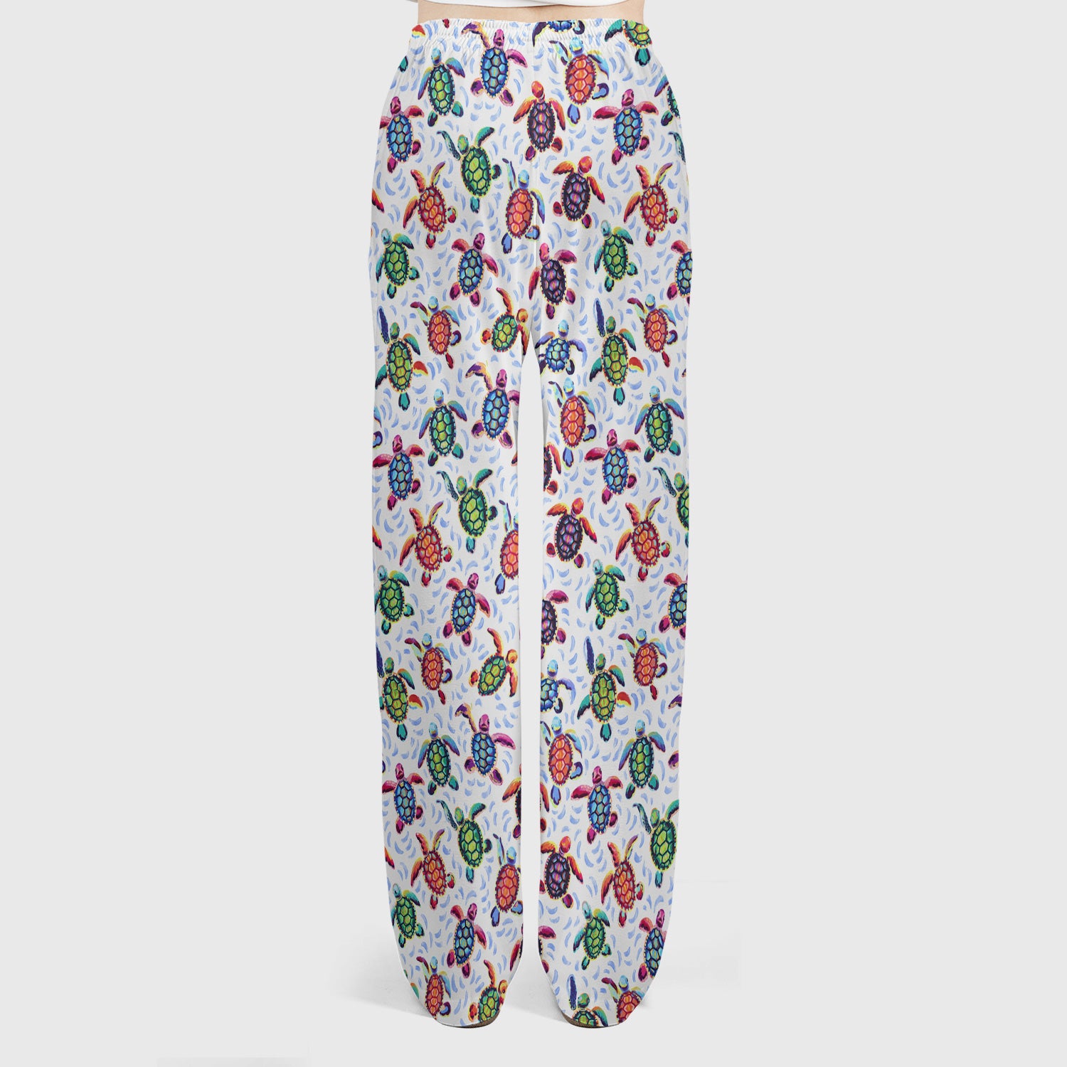 Colorful Sea Turtle Wave Pattern Scrub Set, Scrub Pants and V Neck Top