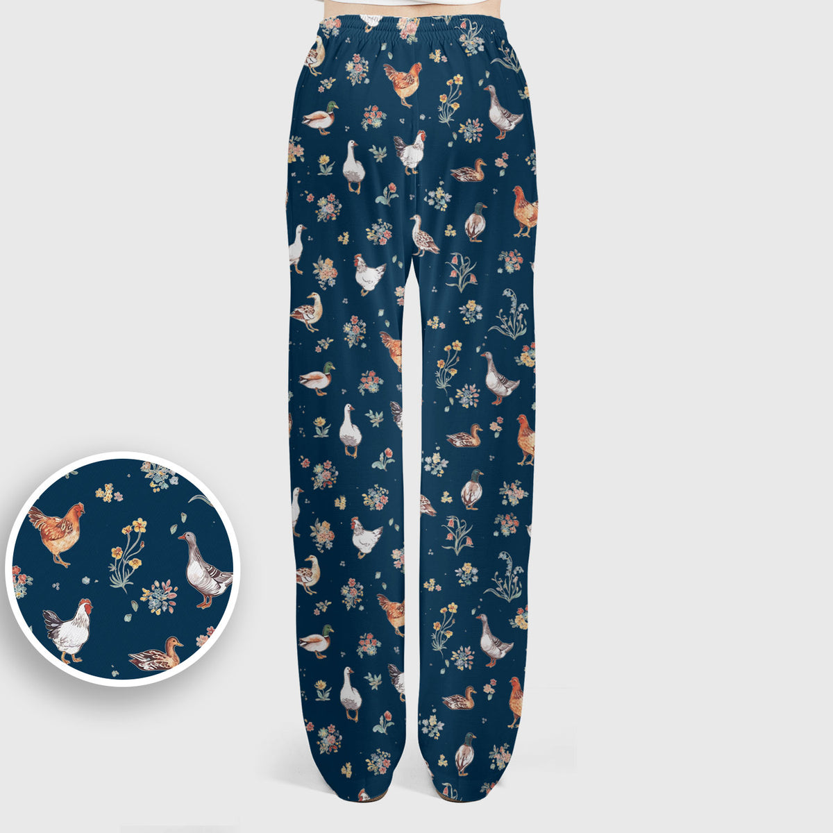 Farm Chicken Duck Floral Pattern Scrubs Sets, Scrub Pants and V Neck Top