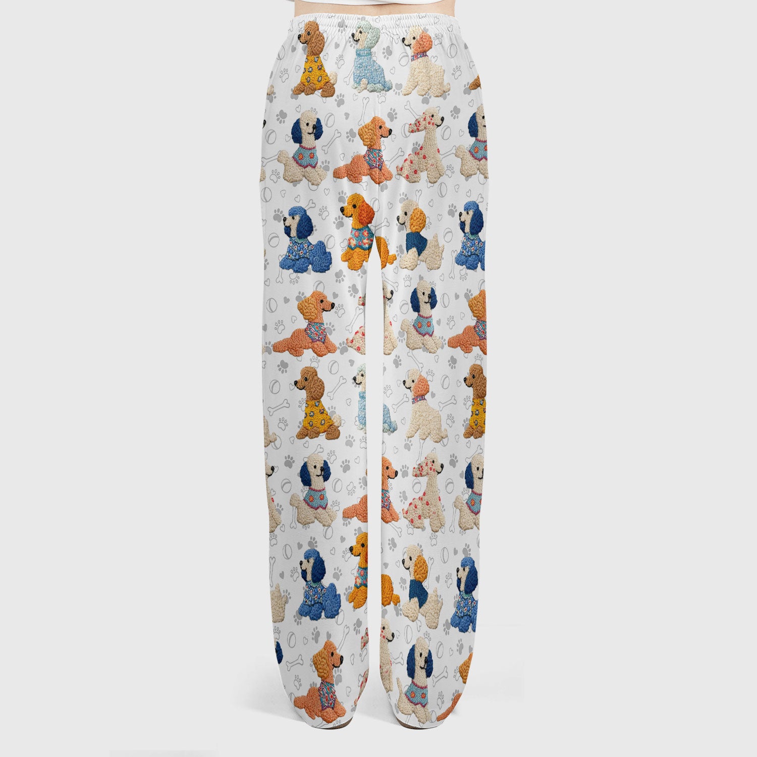 Cute Colorful Poodle Pattern Scrub Set, Scrub Pants and V Neck Top