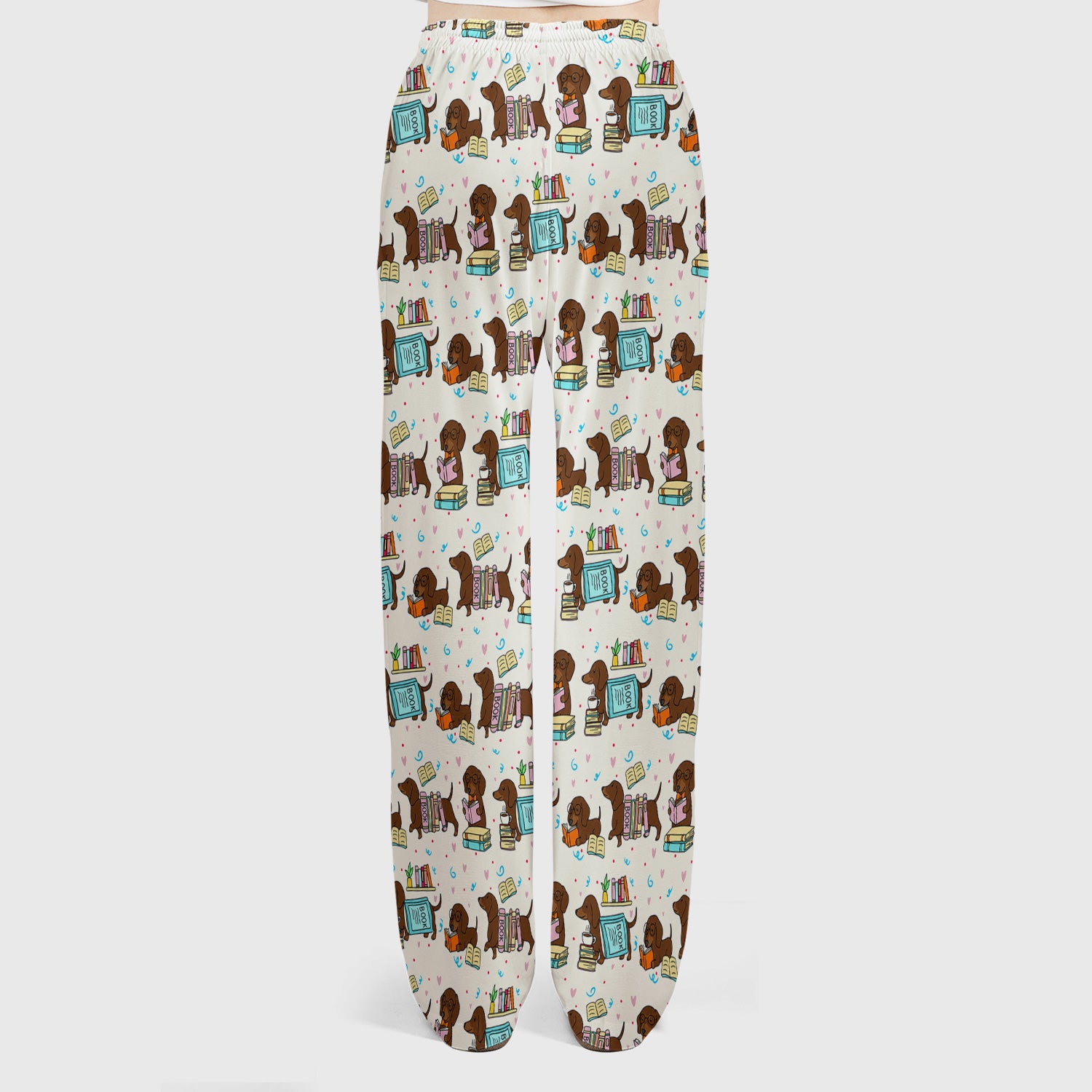 Cute Bookish Dachshund Reading Scrub Set, Scrub Pants and V Neck Top