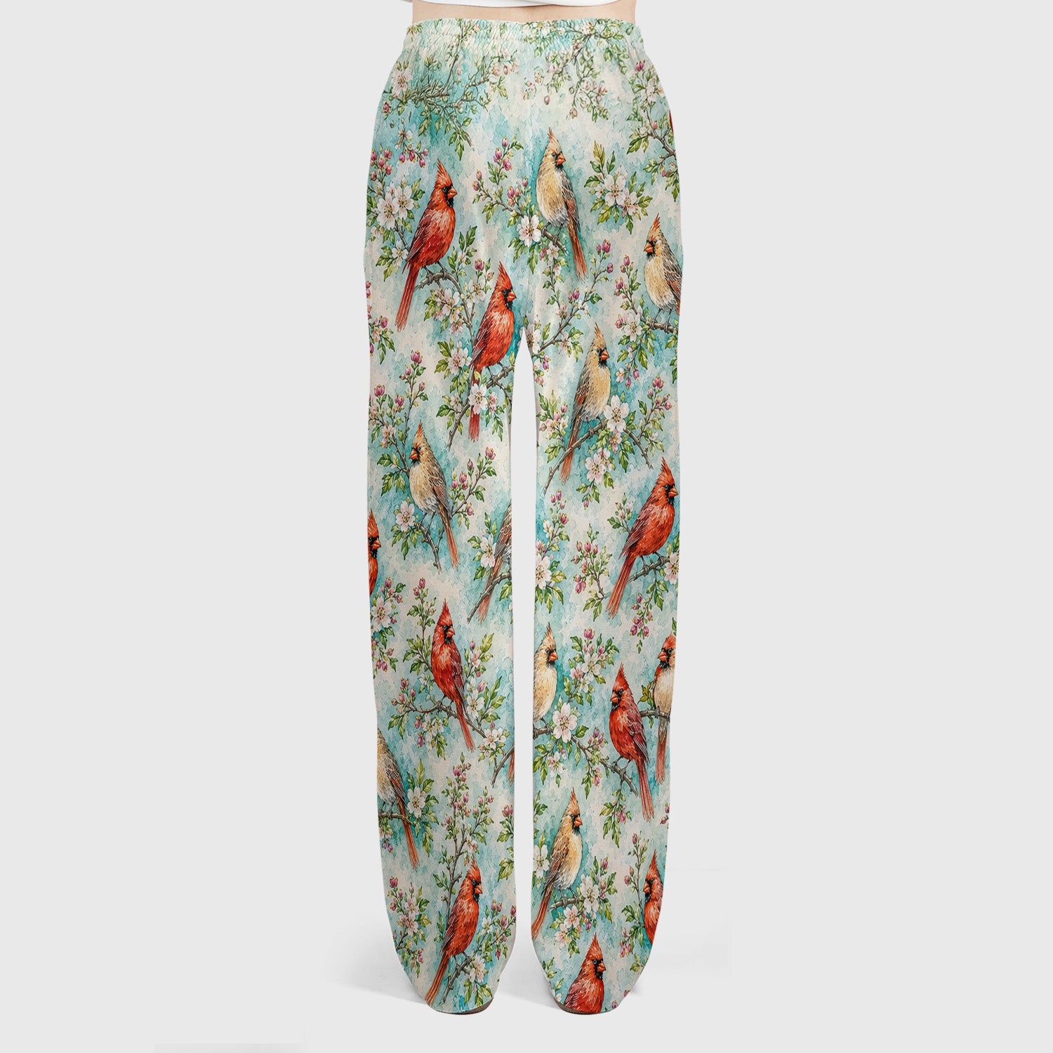 Cardinal Blossom Branch Pattern Scrub Set, Scrub Pants and V Neck Top