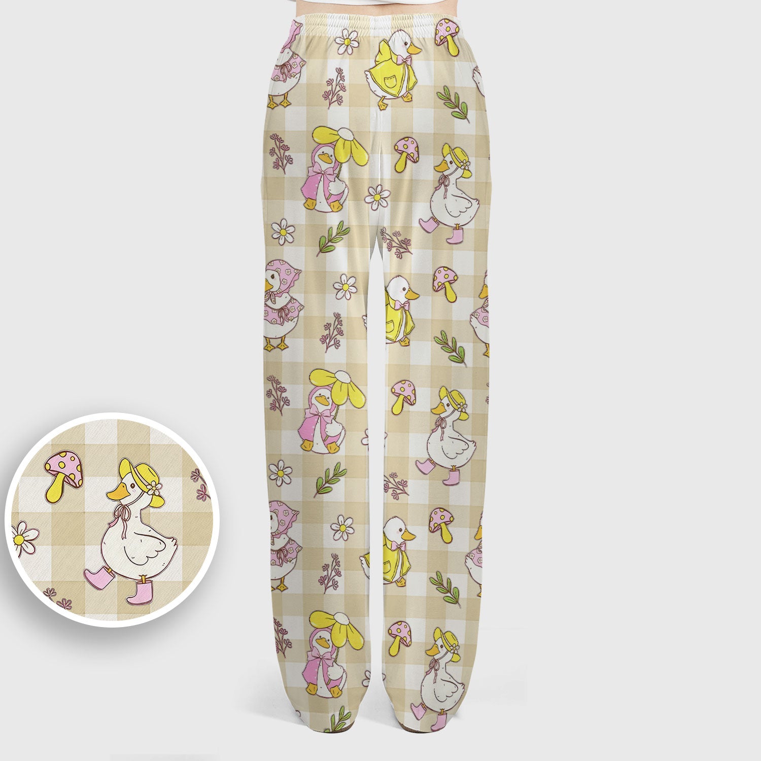 Cute Duck Outfit Gingham Pattern Scrub Set, Scrub Pants and V Neck Top