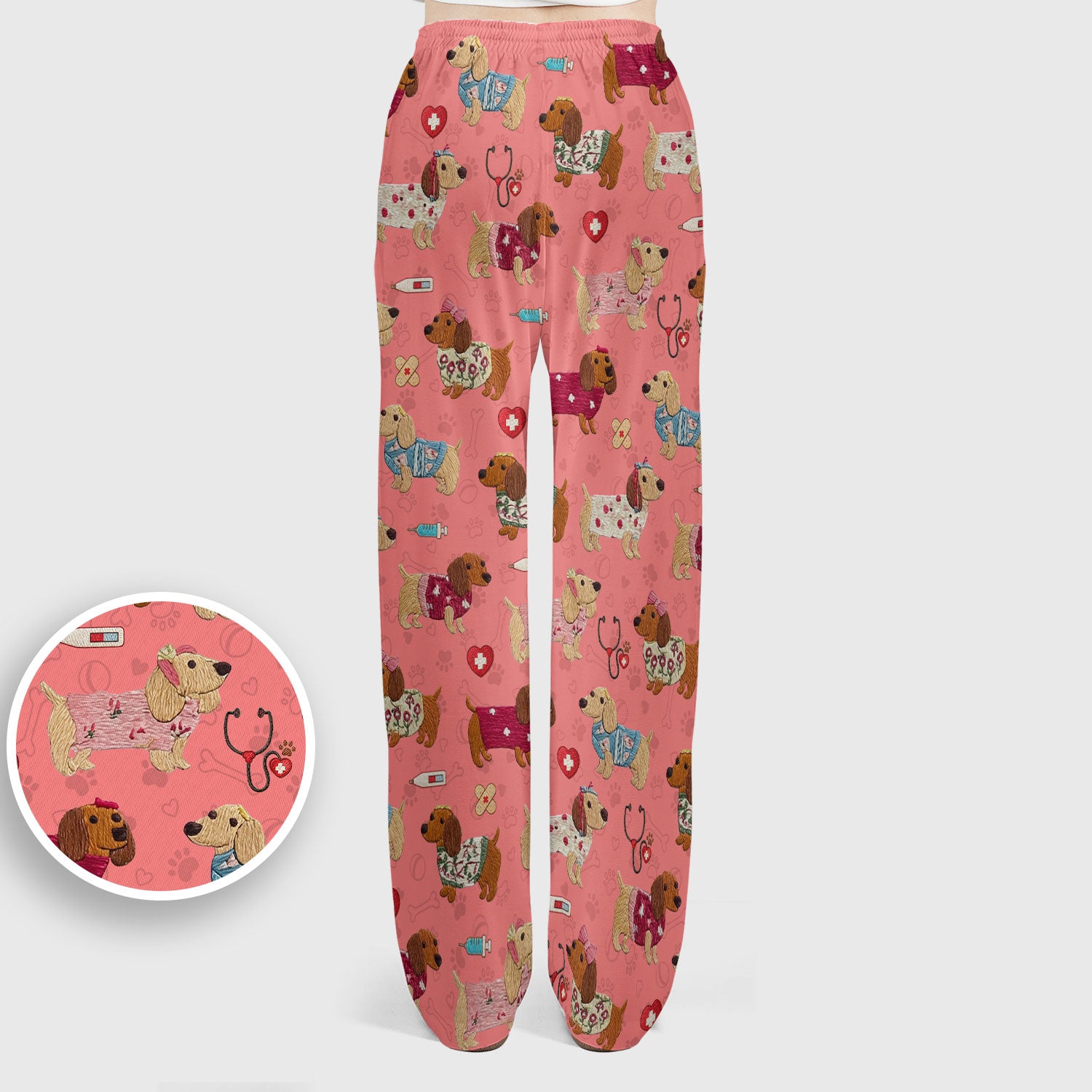 Cute Medical Wiener Dog Pattern Nurse Shirt, Dachshund Nursing Scrub Set, Breathable Fabrics Nursing Uniform