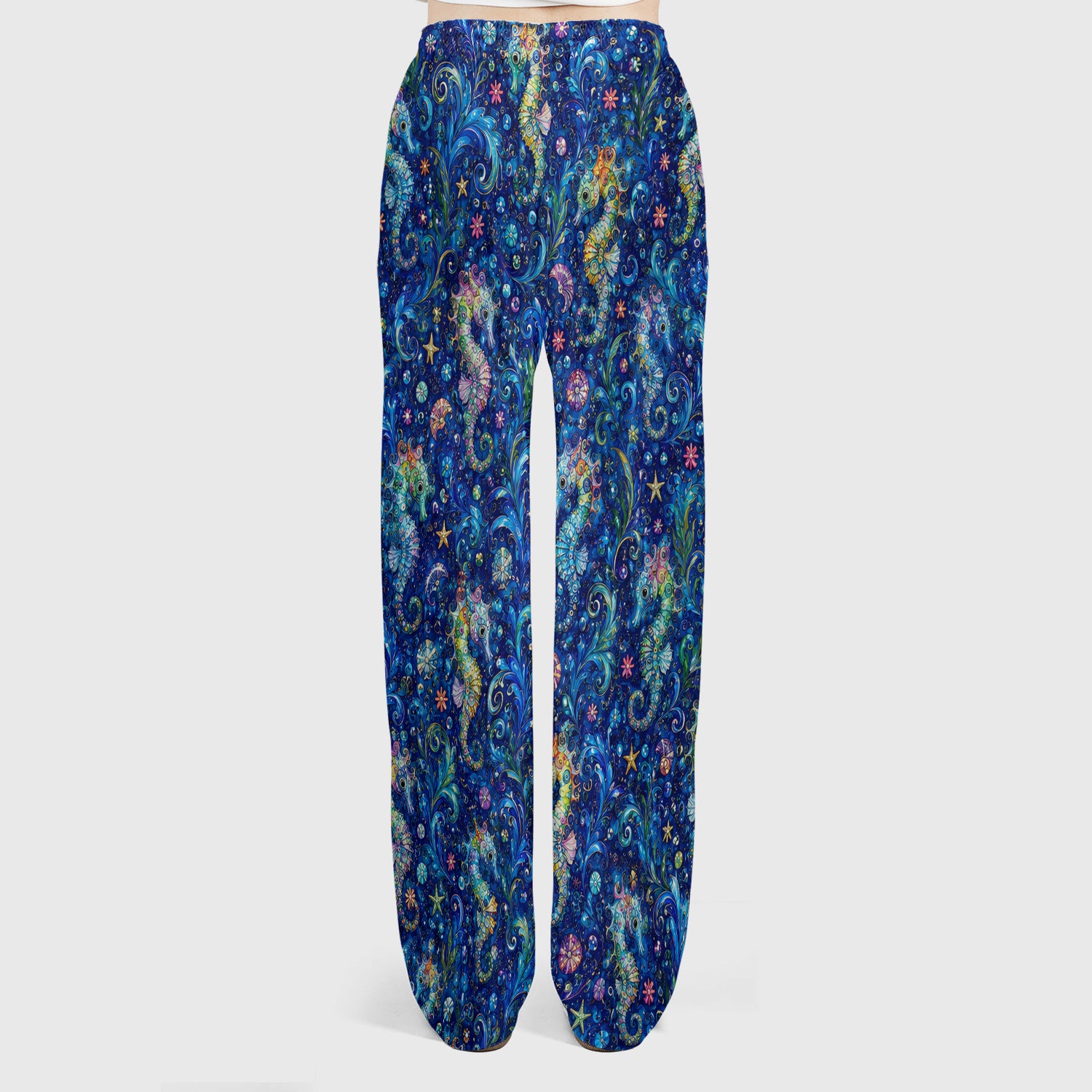 Vibrant Seahorse Ocean Swirl Pattern Scrub Set, Scrub Pants and V Neck Top