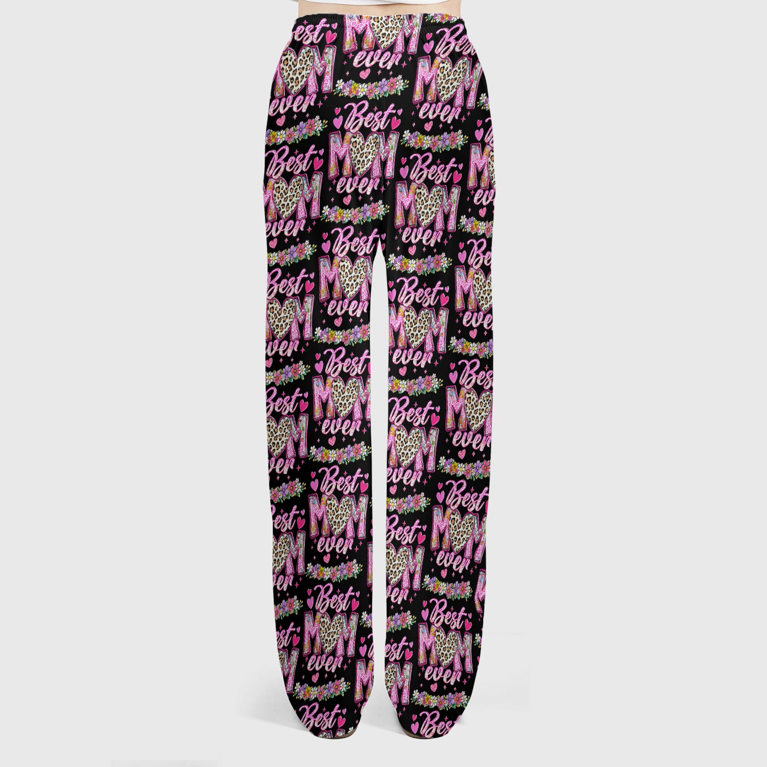 Best Mom Ever Leopard Heart Floral Pattern Scrub Set, Nurse Uniform Scrubs Set