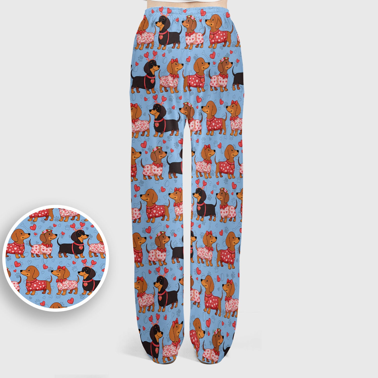 Valentine Dachshund Scrub Top, Wiener Dog Love Pattern Nurse Shirt, Breathable Fabrics Nursing Uniform