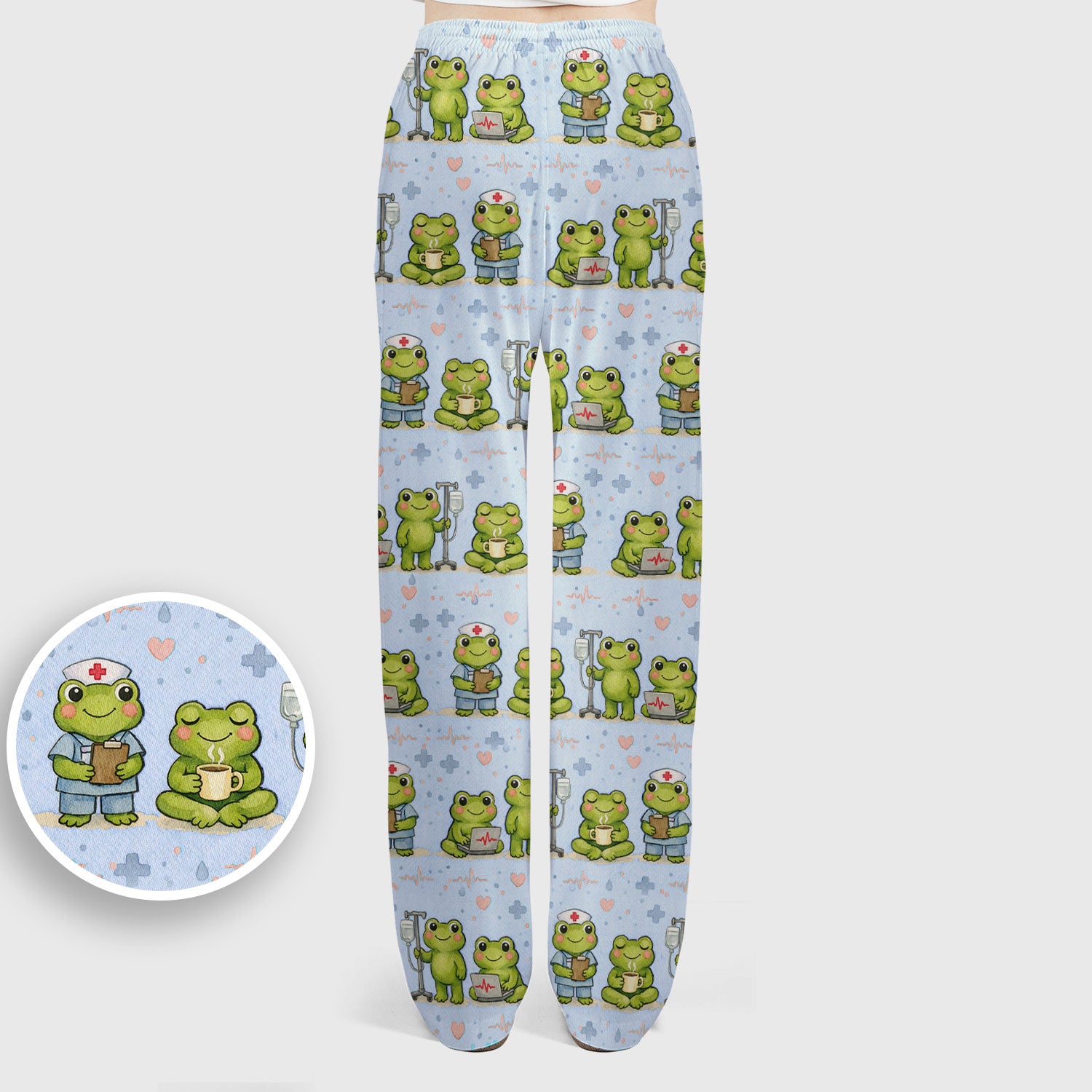 Adorable Frog Nurse Various Poses Print Scrub Set, Breathable Med Uniform