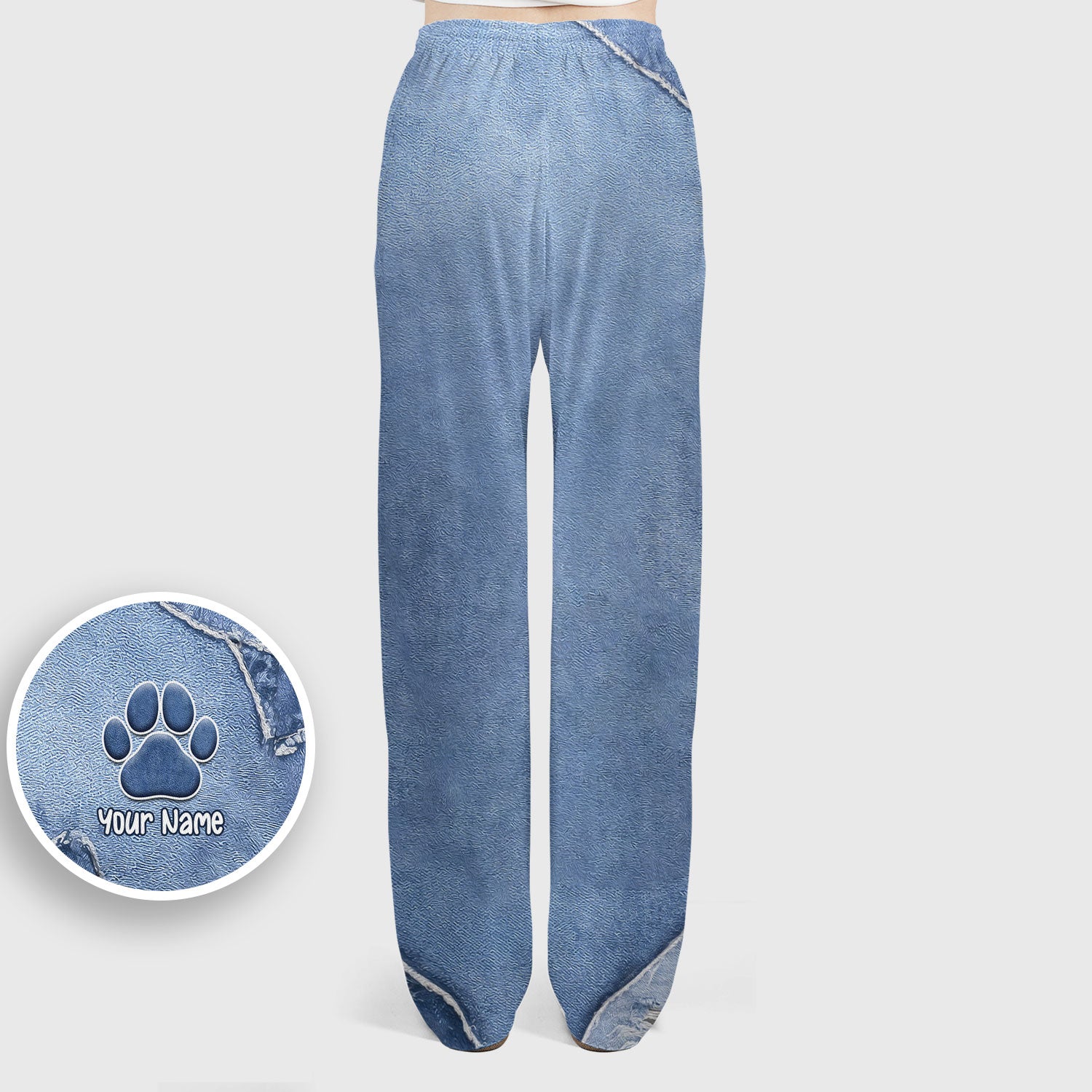 Personalized Patchwork Denim Cat Nurse Pattern Scrub Set, Scrub Pants and V Neck Top