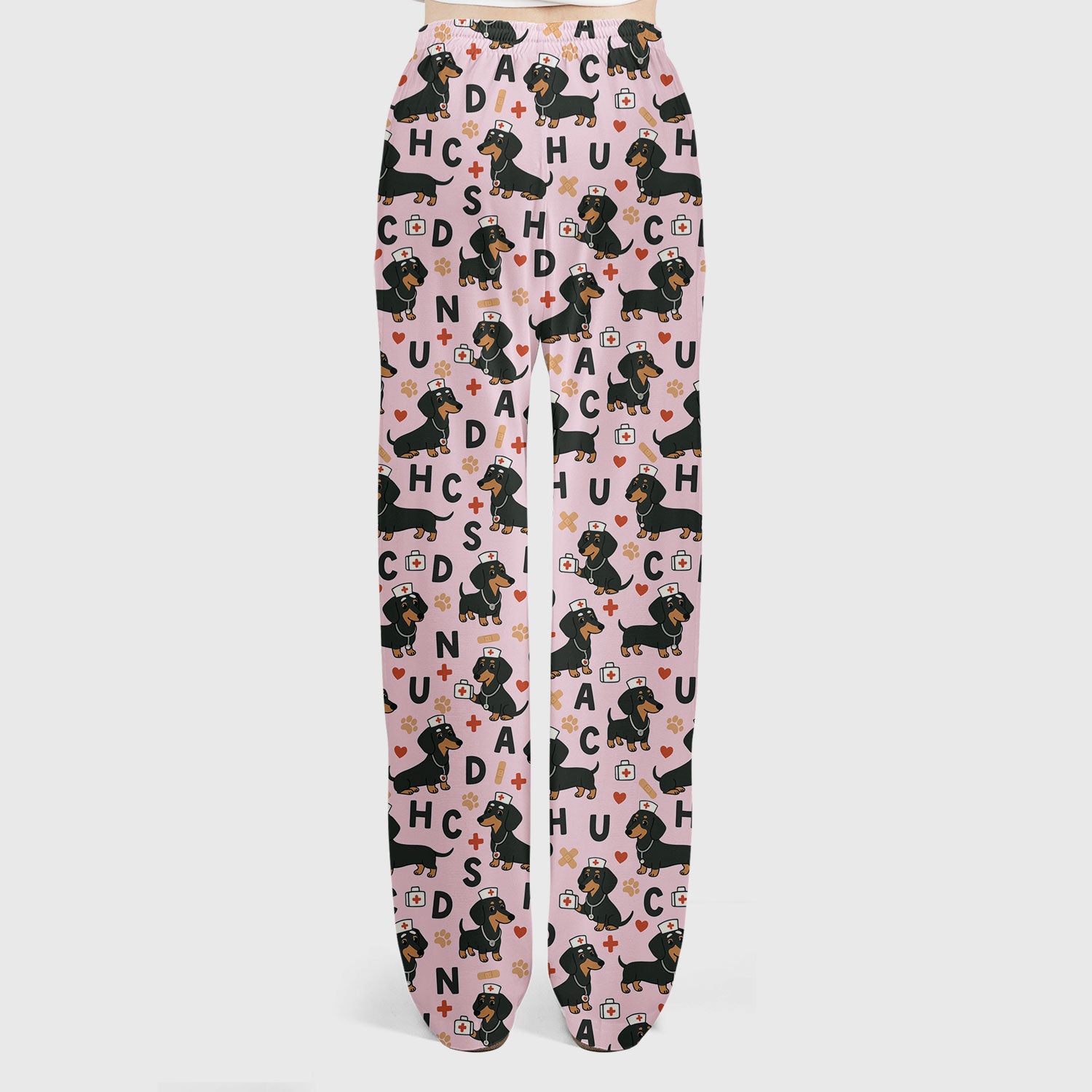 Dachshund Nurse Scrub Set for Women - Cute Sausage Dog Pattern Scrubs Top and Pants - Funny Animal Print Gift for RN LPN CNA