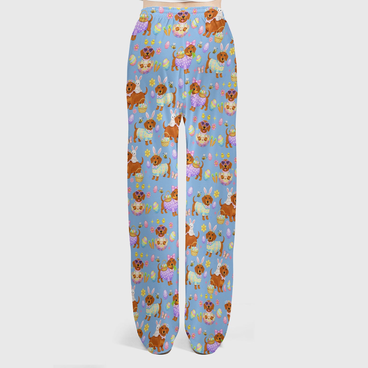 Cute Easter Dachshund Dog Pattern Scrub Set, Scrub Pants and V Neck Top