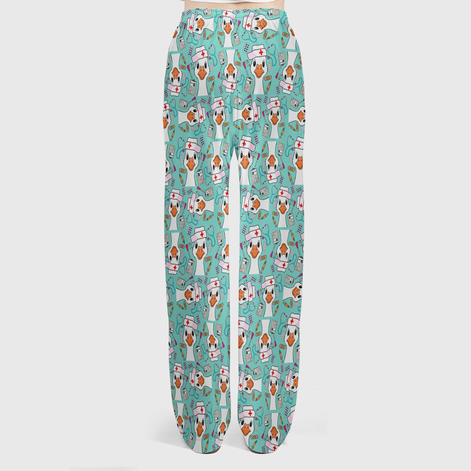 Duck Wearing Hat With Medical Tools Scrub Set, Breathable Med Uniform