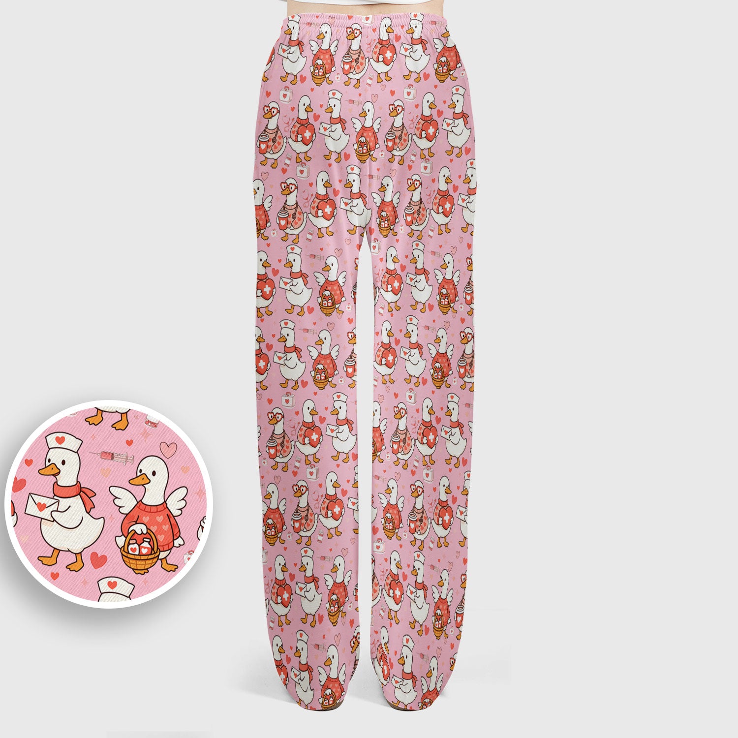 Valentine Goose Nurse Scrub Set, Heart Medical Pattern Nurse Shirt, Breathable Fabrics Nursing Uniform