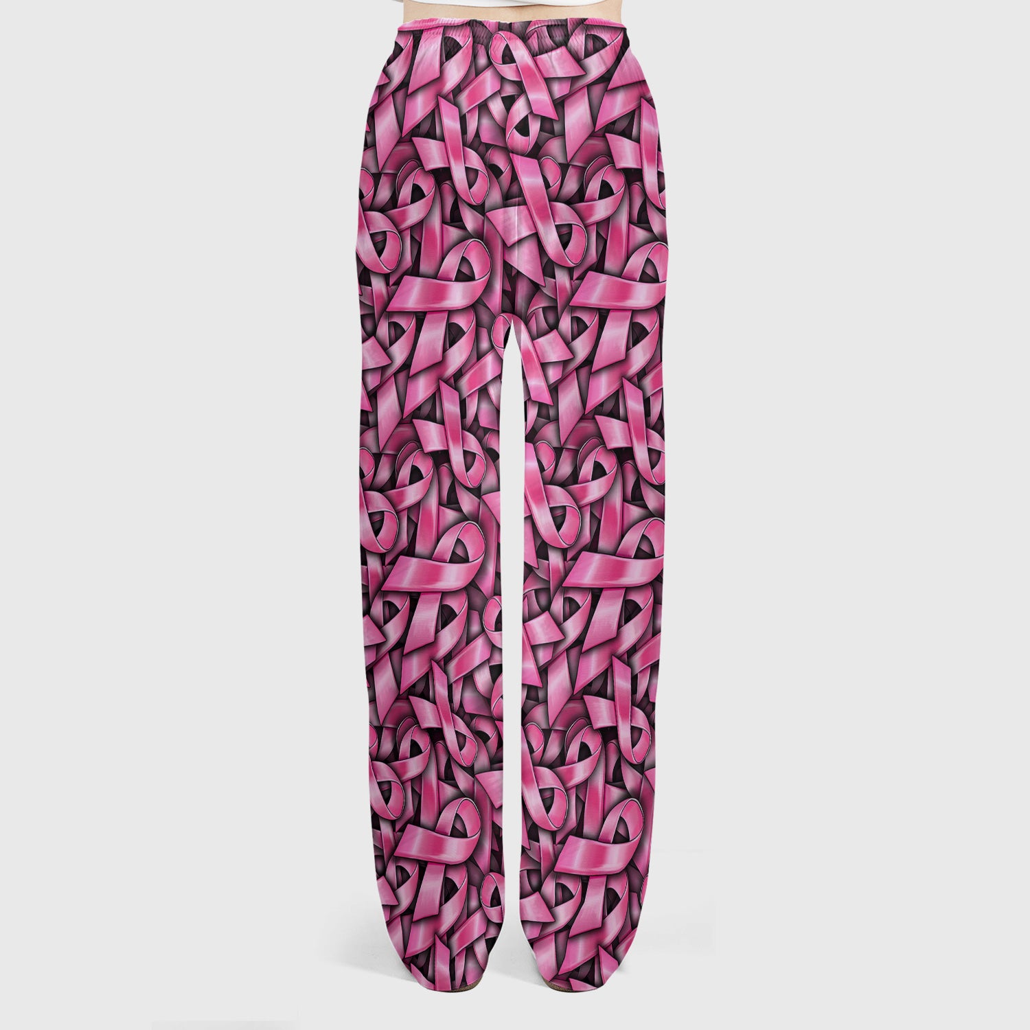 Breast Cancer Awareness Ribbon Oncology Scrub Set, Scrub Pants and V Neck Top