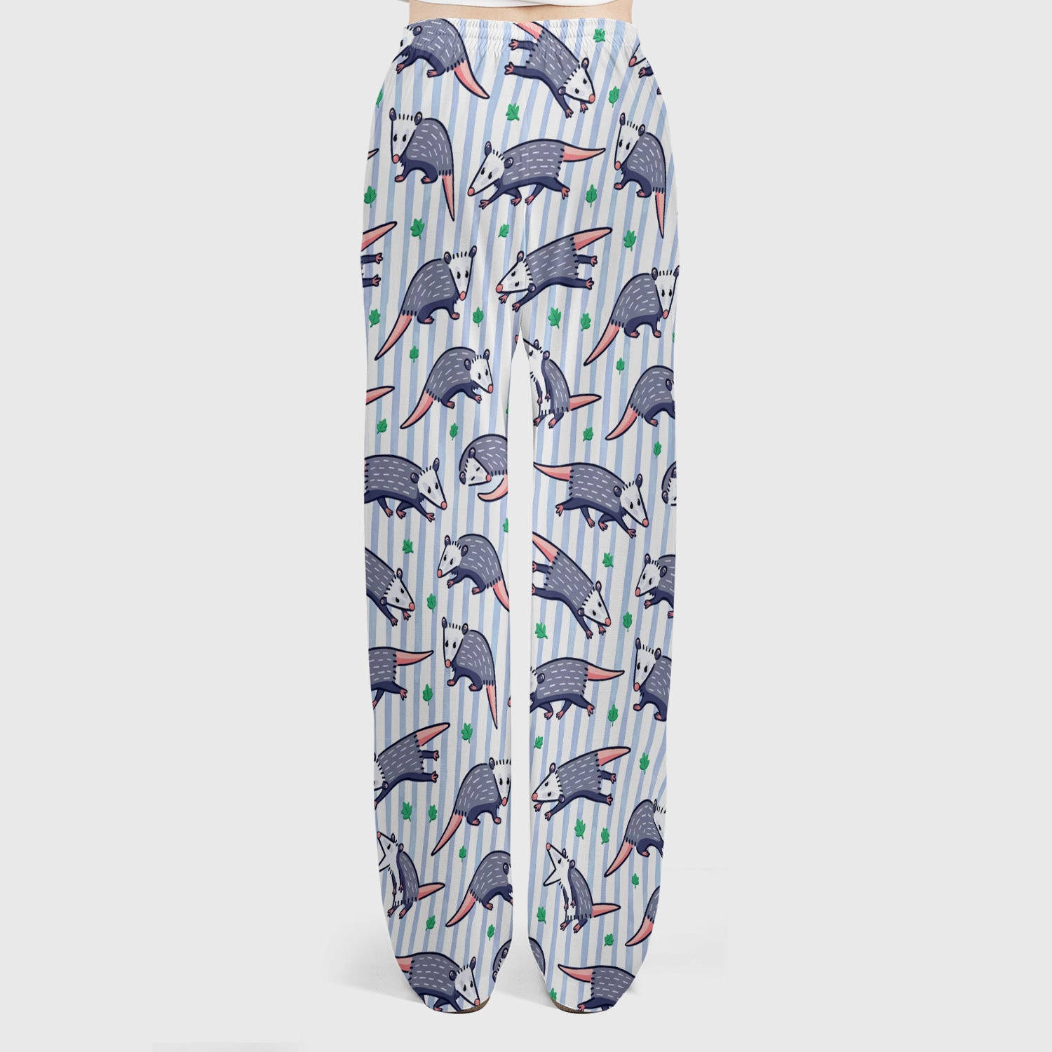 Cute Opossum Blue Stripe Pattern Scrub Set, Scrub Pants and V Neck Top