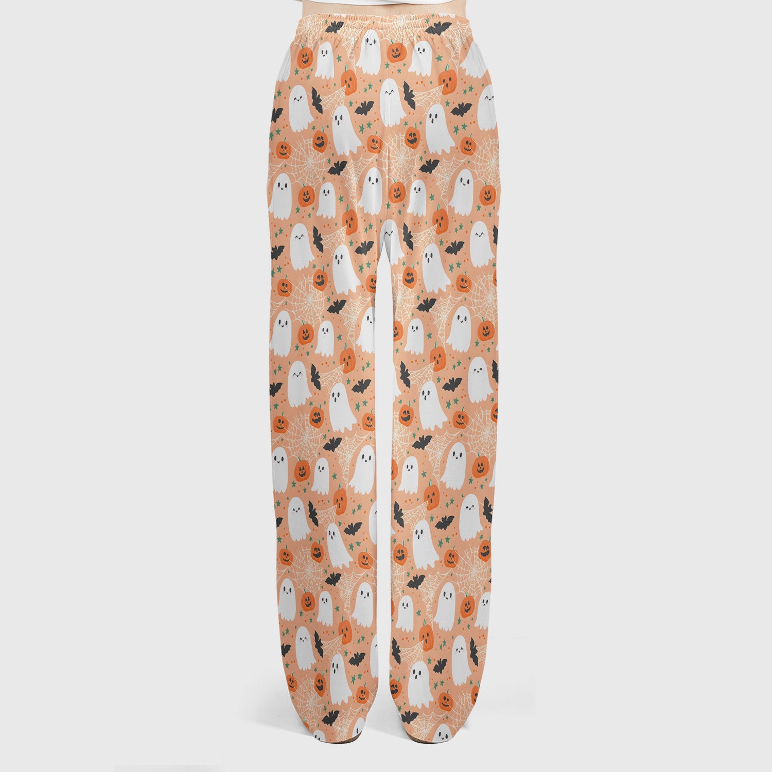 Cute Halloween Ghost And Pumpkin Scrub Set, Scrub Pants and V Neck Top