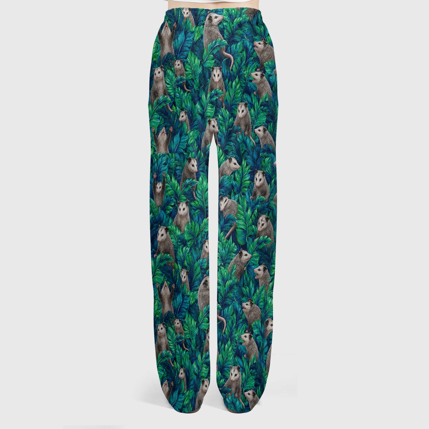 Tropical Opossum Jungle Leaves Pattern Scrub Set, Scrub Pants and V Neck Top