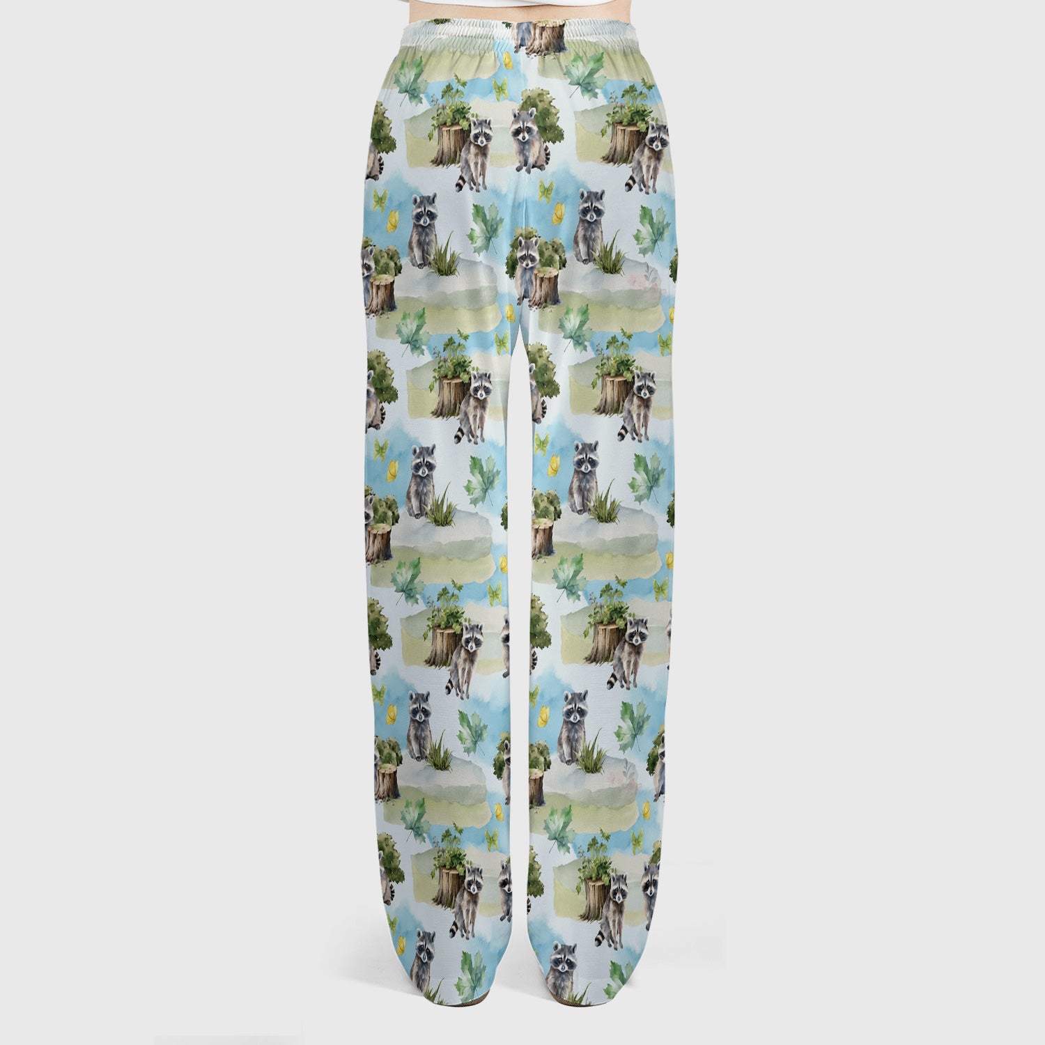 Cute Raccoon Woodland Print Scrub Set, Scrub Pants and V Neck Top