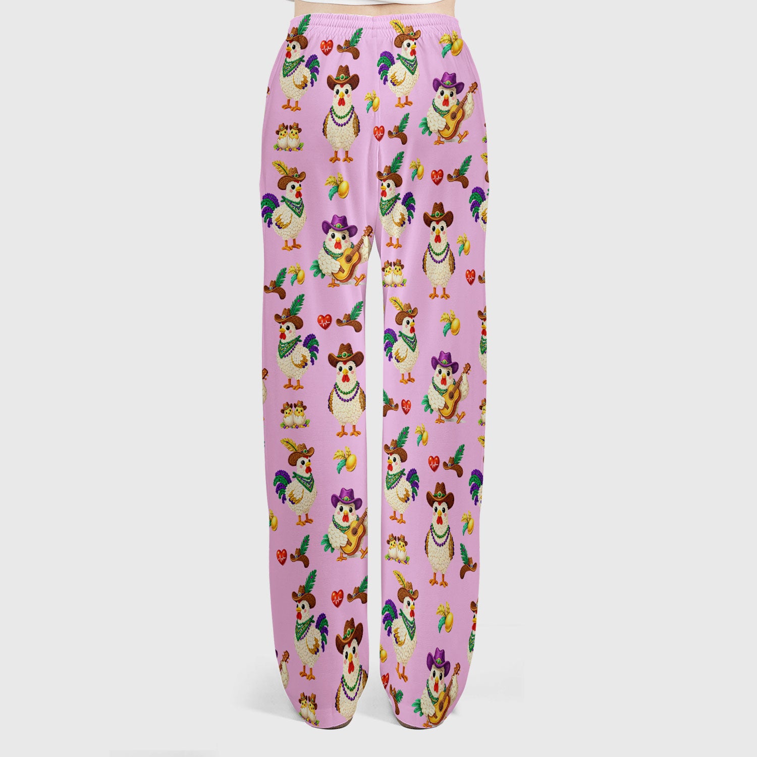 Funny Mardi Gras Rooster Cowboy Print Set, Women's Scrub Sets