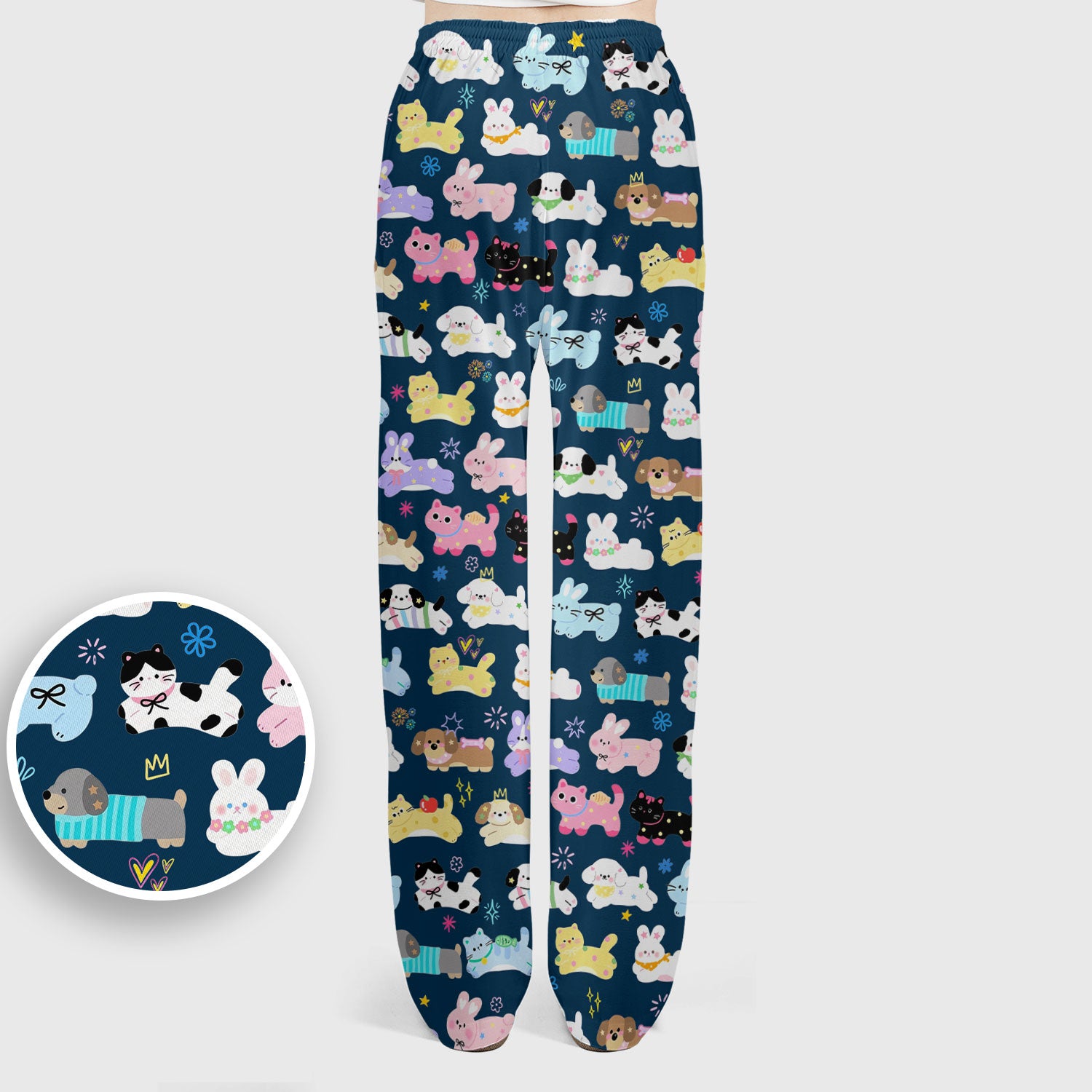 Cute Kawaii Animal Pattern Scrub Set, Scrub Pants and V Neck Top
