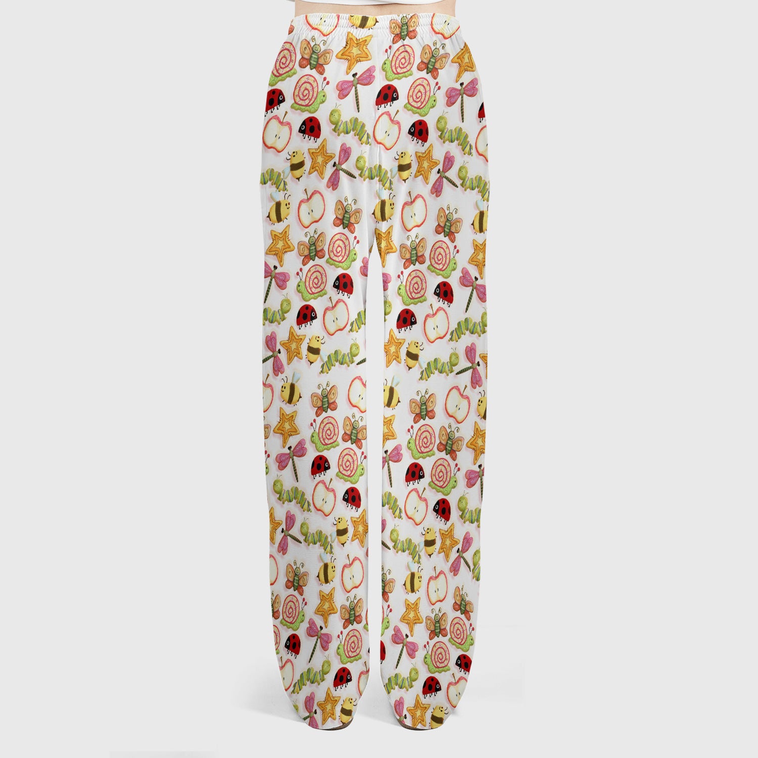 Cute Nurse Snail Ladybug Caterpillar Apple Garden Pattern Scrub Set, Breathable Med Uniform
