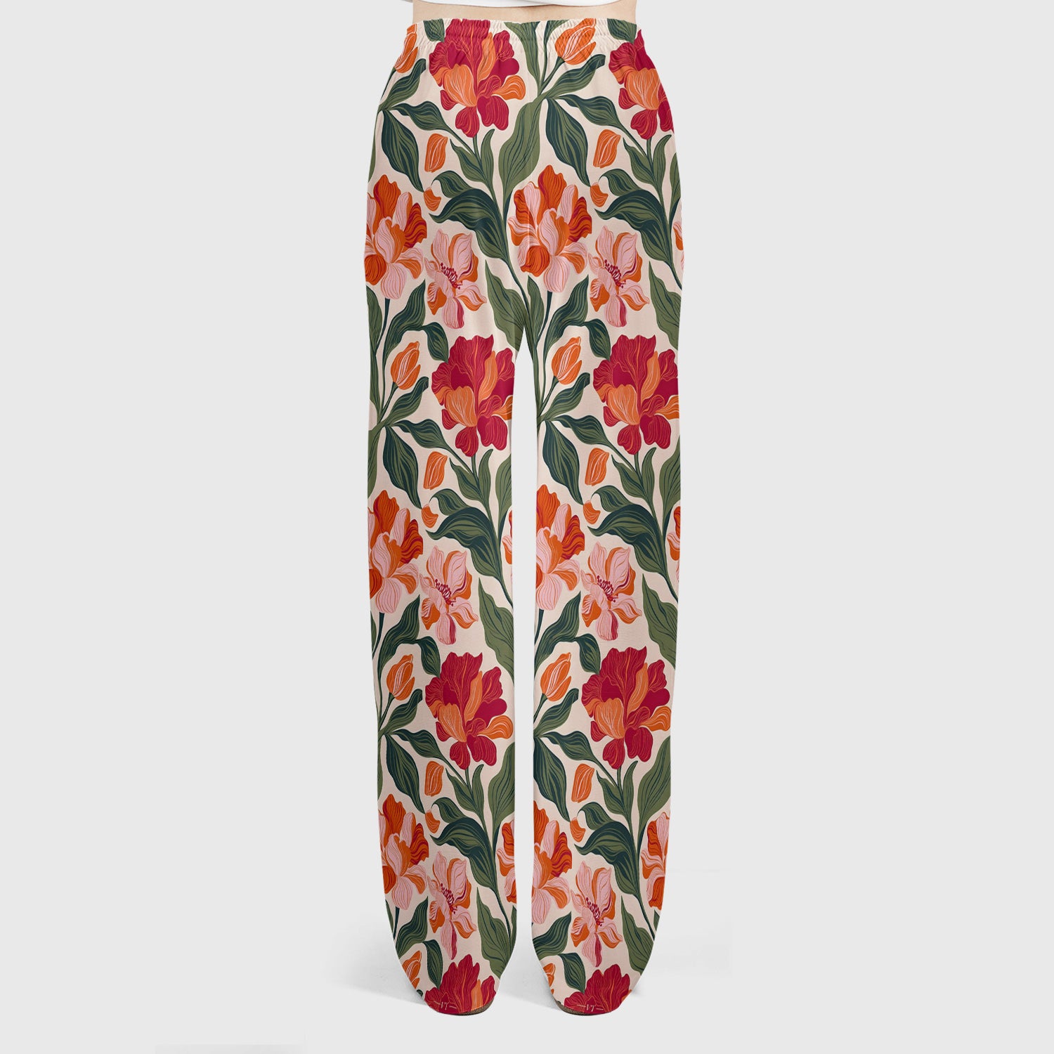 Pretty Tropical Floral Print Scrub Set, Scrub Pants and V Neck Top