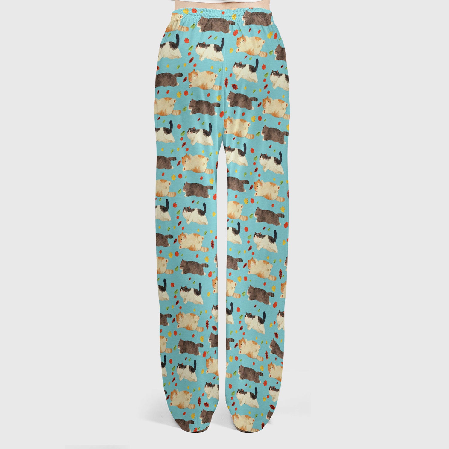 Chubby Cat Autumn Leaves Print Scrub Set, Breathable Med Uniform