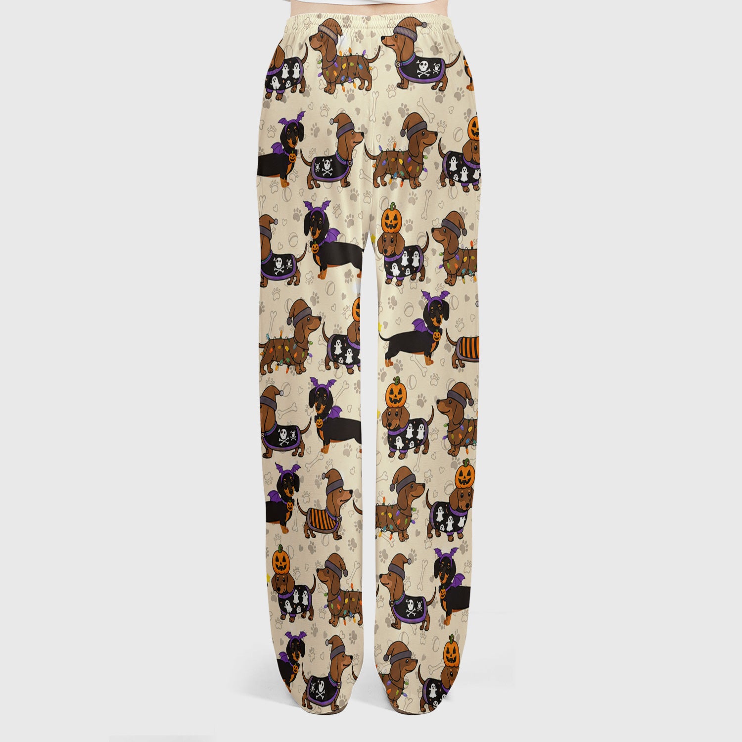 Halloween Dachshund with Pumpkin Ghost Print Scrub Set, Scrub Pants and V Neck Top