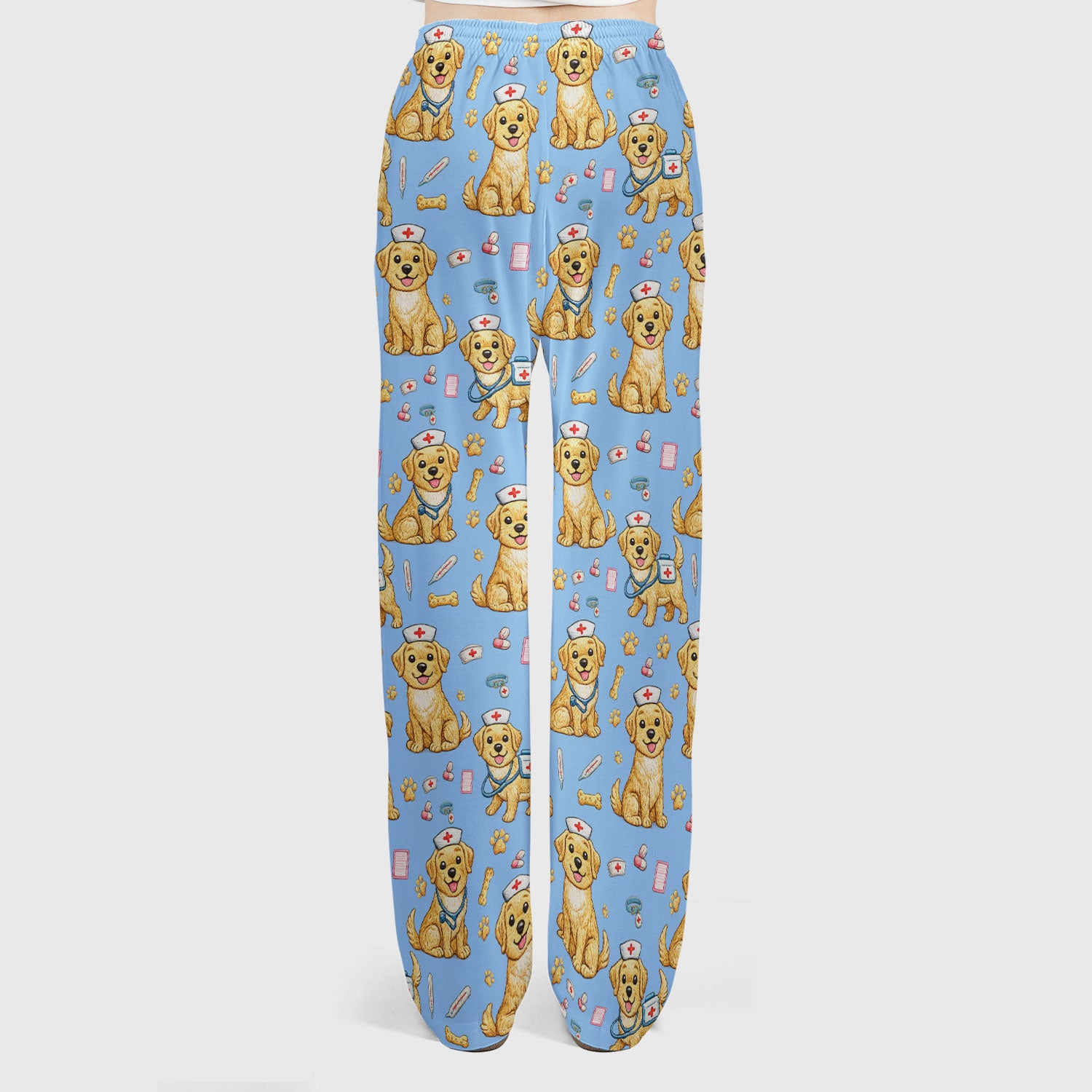 Cute Puppy Nurse Medical Print Women’s Scrub Set, Scrub Pants and V Neck Top