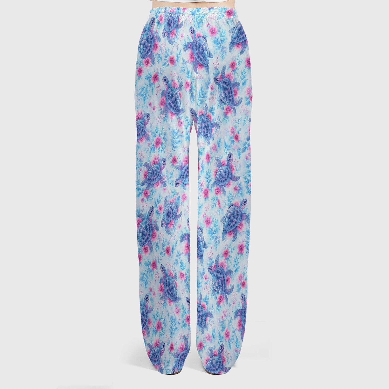 Cute Sea Turtle Floral Print Scrub Set, Scrub Pants and V Neck Top