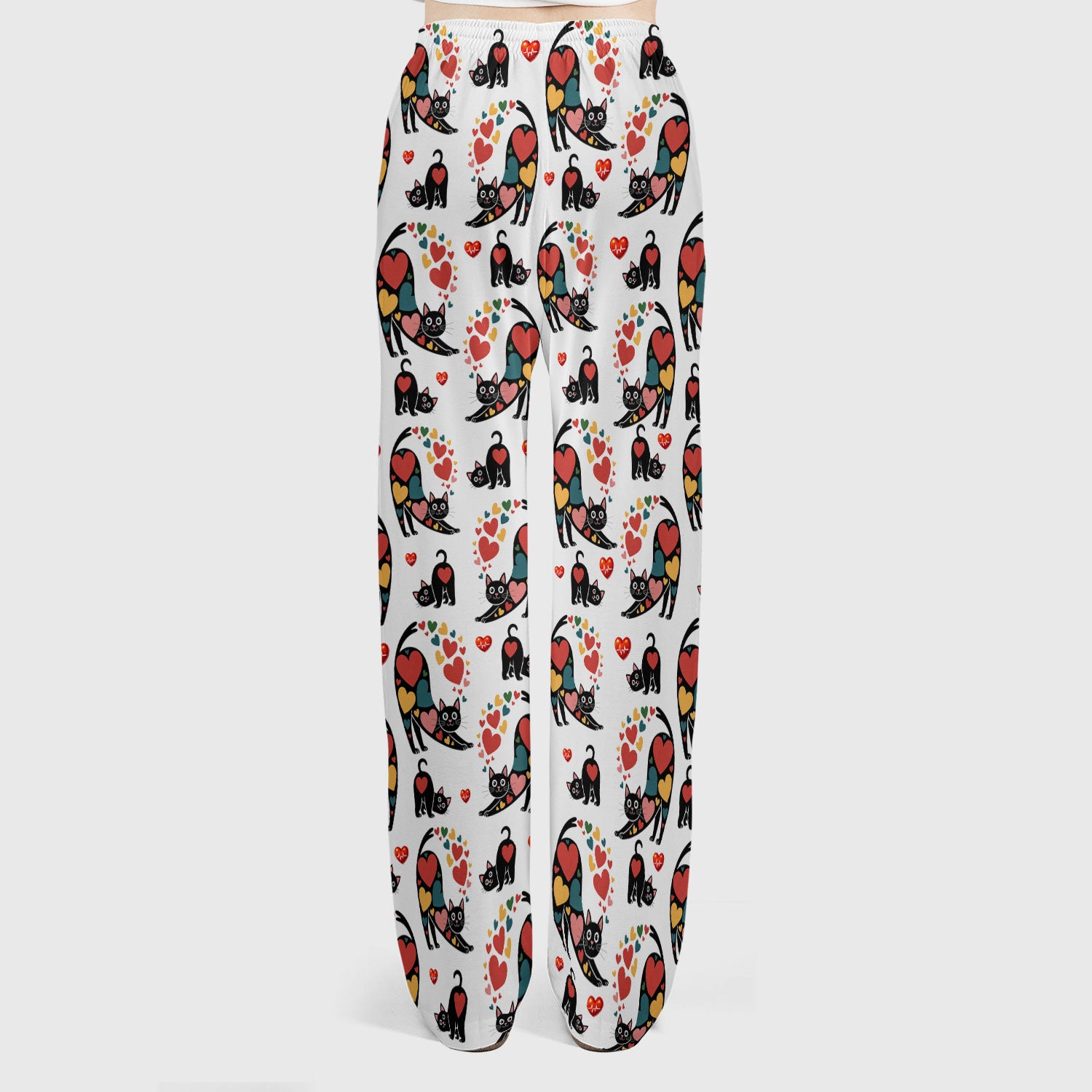 Playful Cat Valentine Heart Print Medical Scrub Set, Breathable Med Uniform