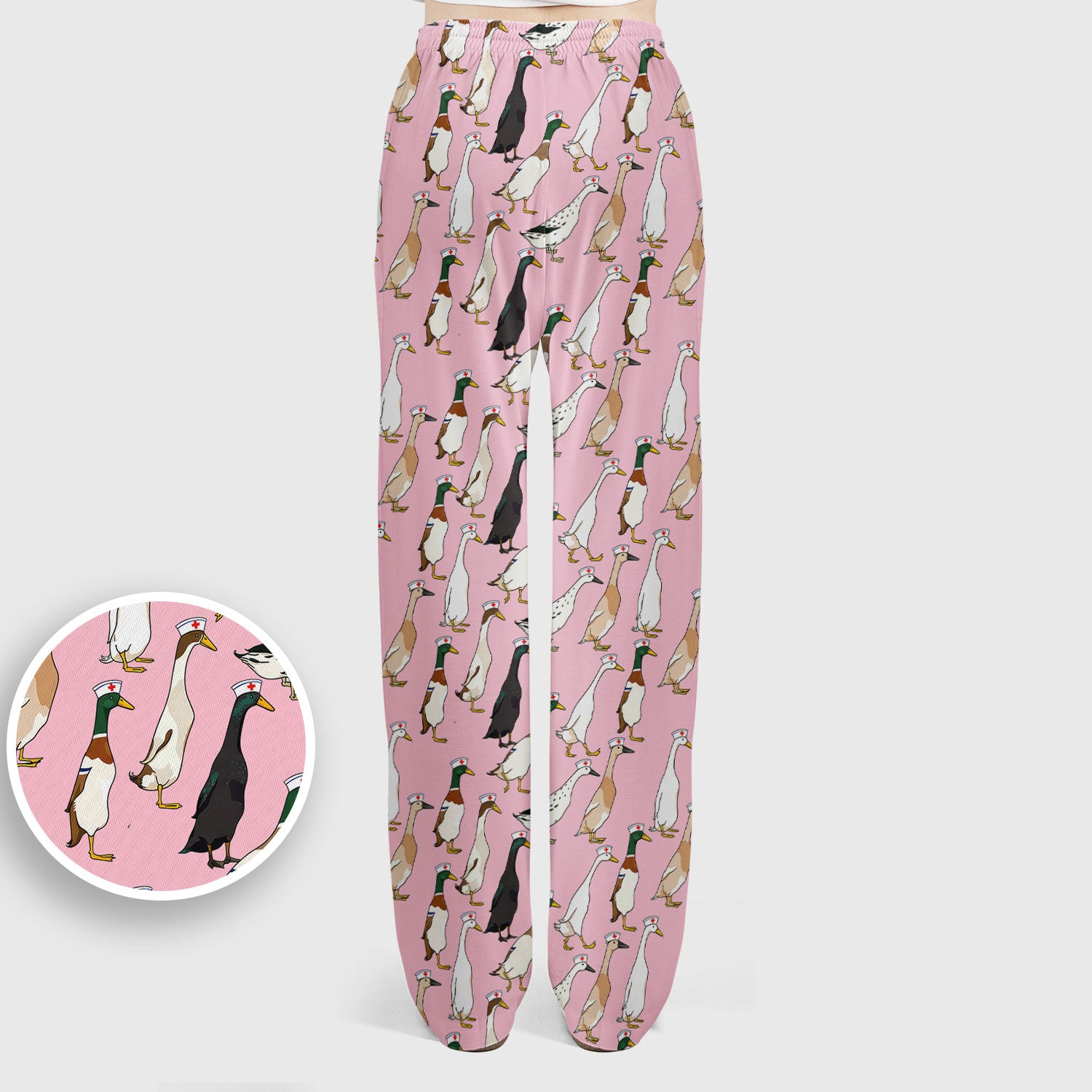 Funny Nurse Duck Pattern Scrub Set, Breathable Med Uniform
