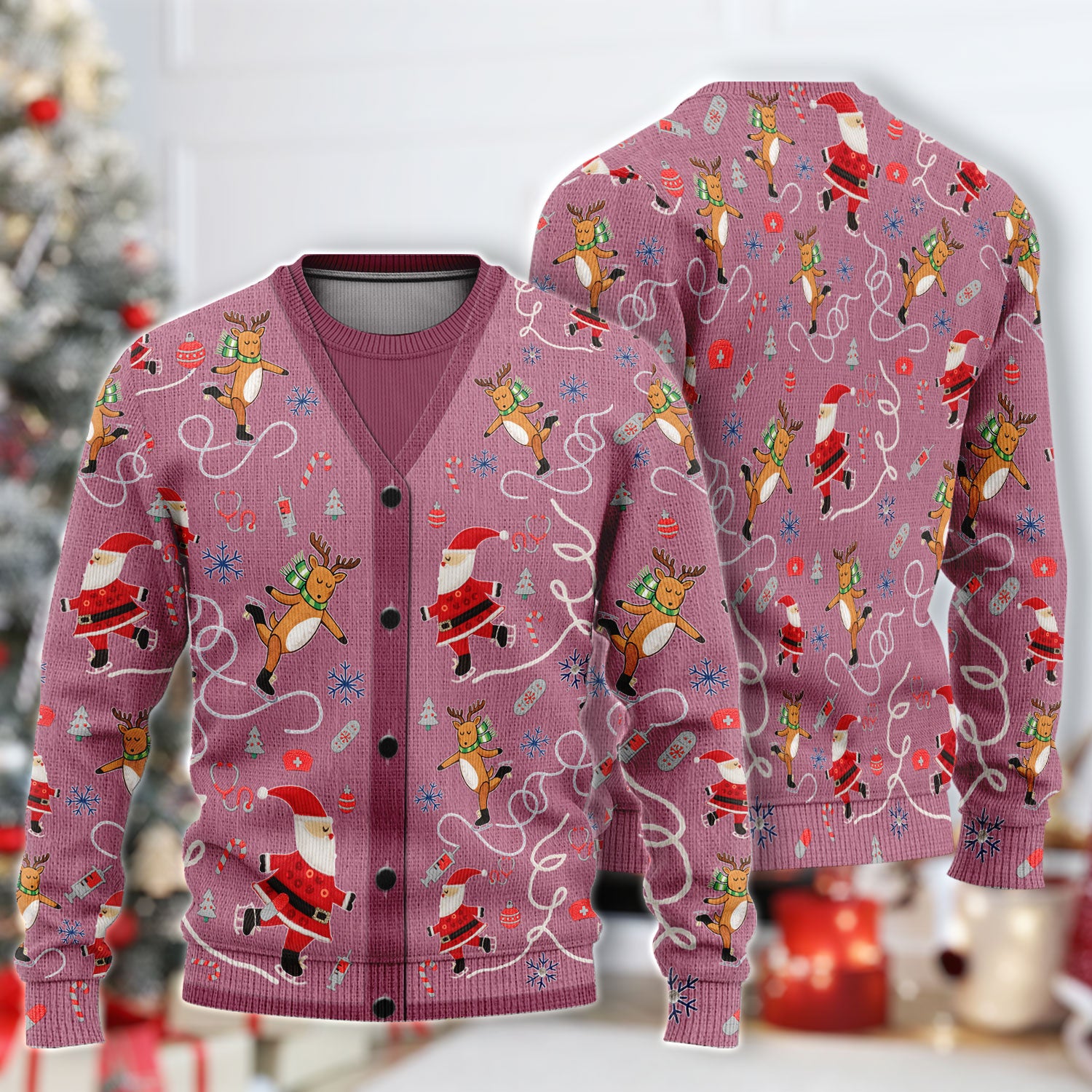 Christmas Reindeer Santa Nurse Ugly Sweater, Cute Holiday Medical Uniform Sweater for Women